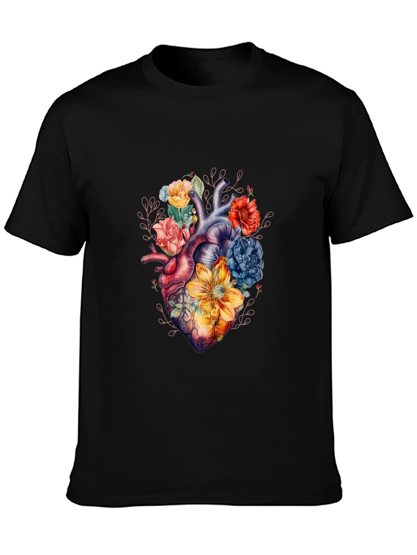 Black Floral Heart Graphic Tee - Black view 3