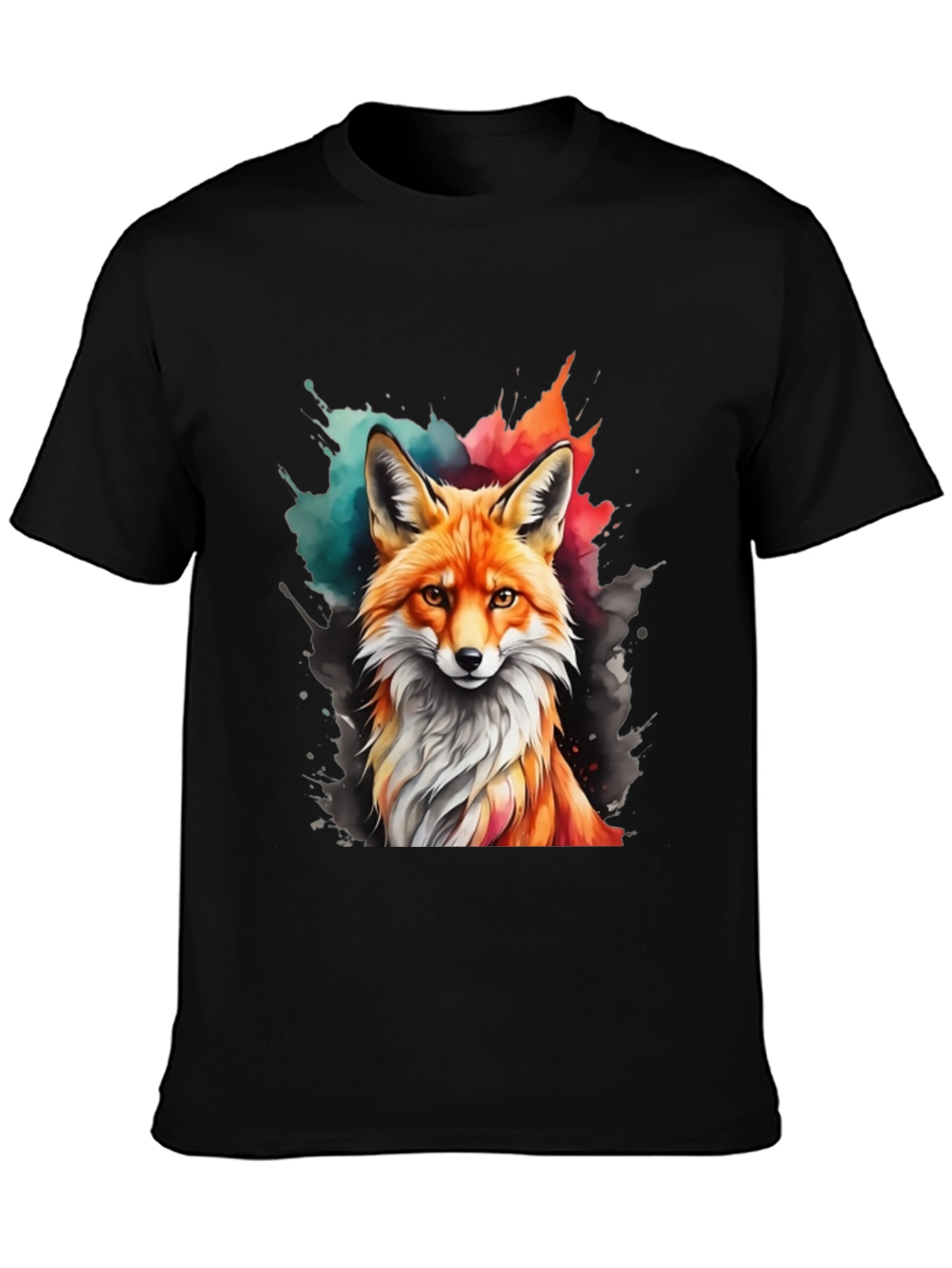 Black Watercolor Fox Graphic Tee view 3