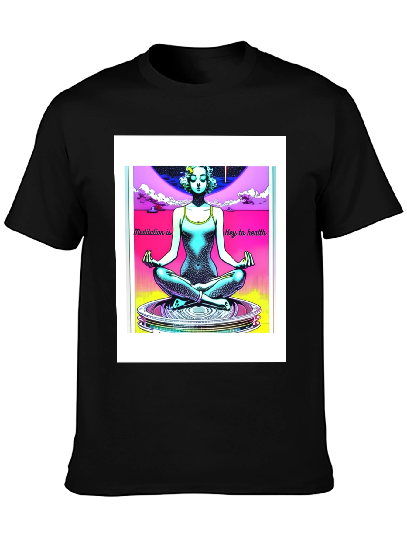 Black Meditation Key to Health Black T-Shirt view 3