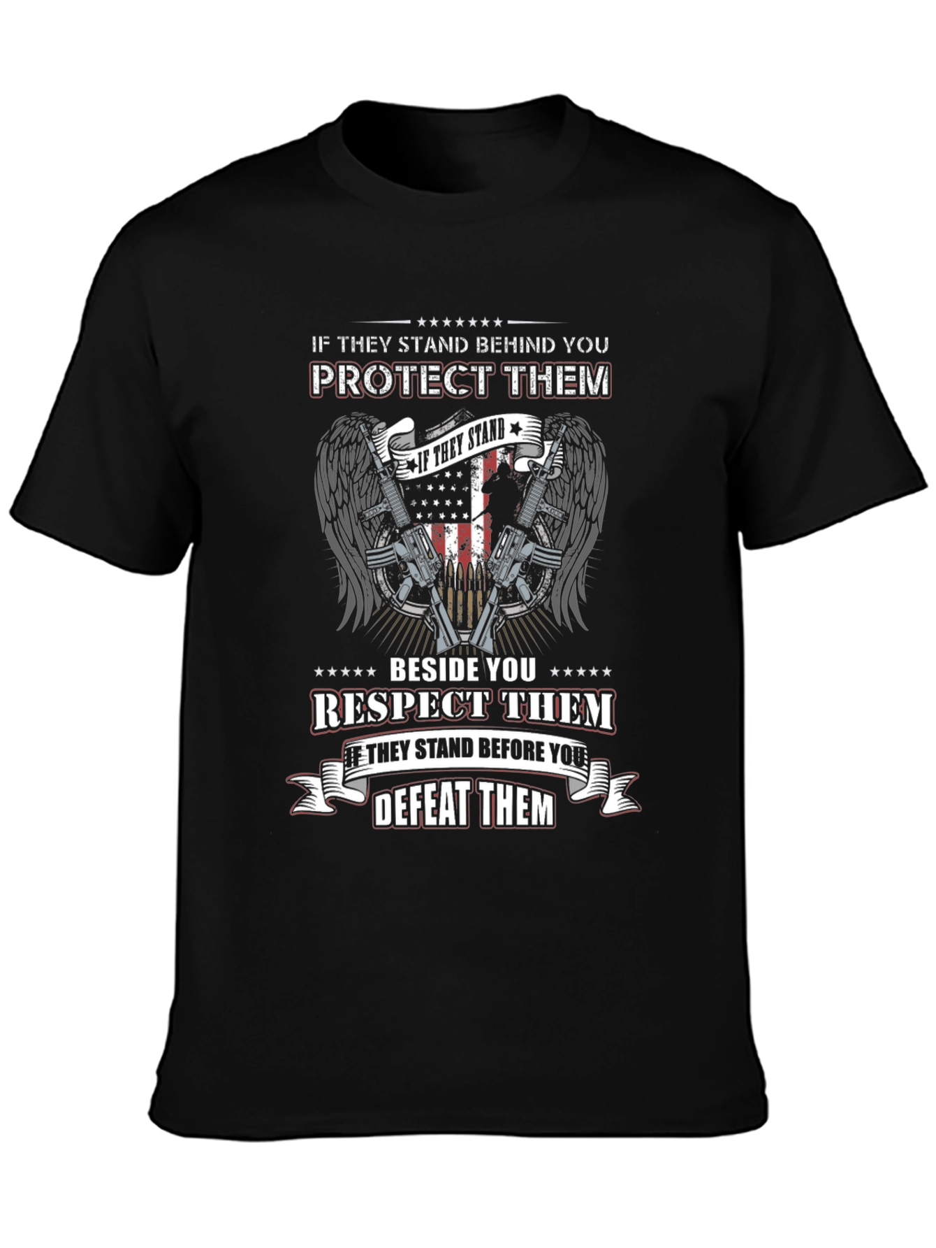 Black Patriotic "Protect/Respect/Defeat" Graphic T-Shirt view 3
