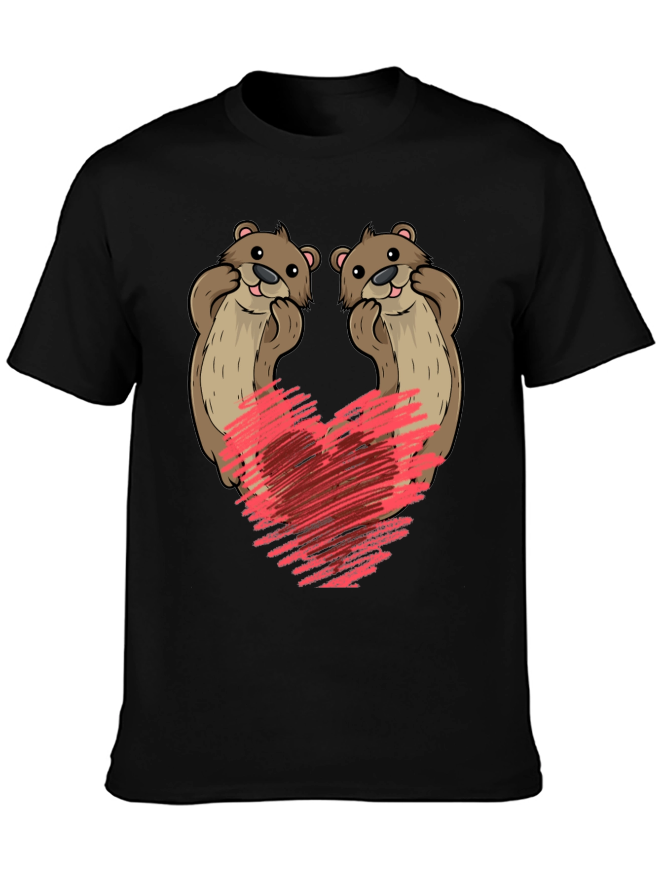 Black Cute Otter Heart T-Shirt view 3