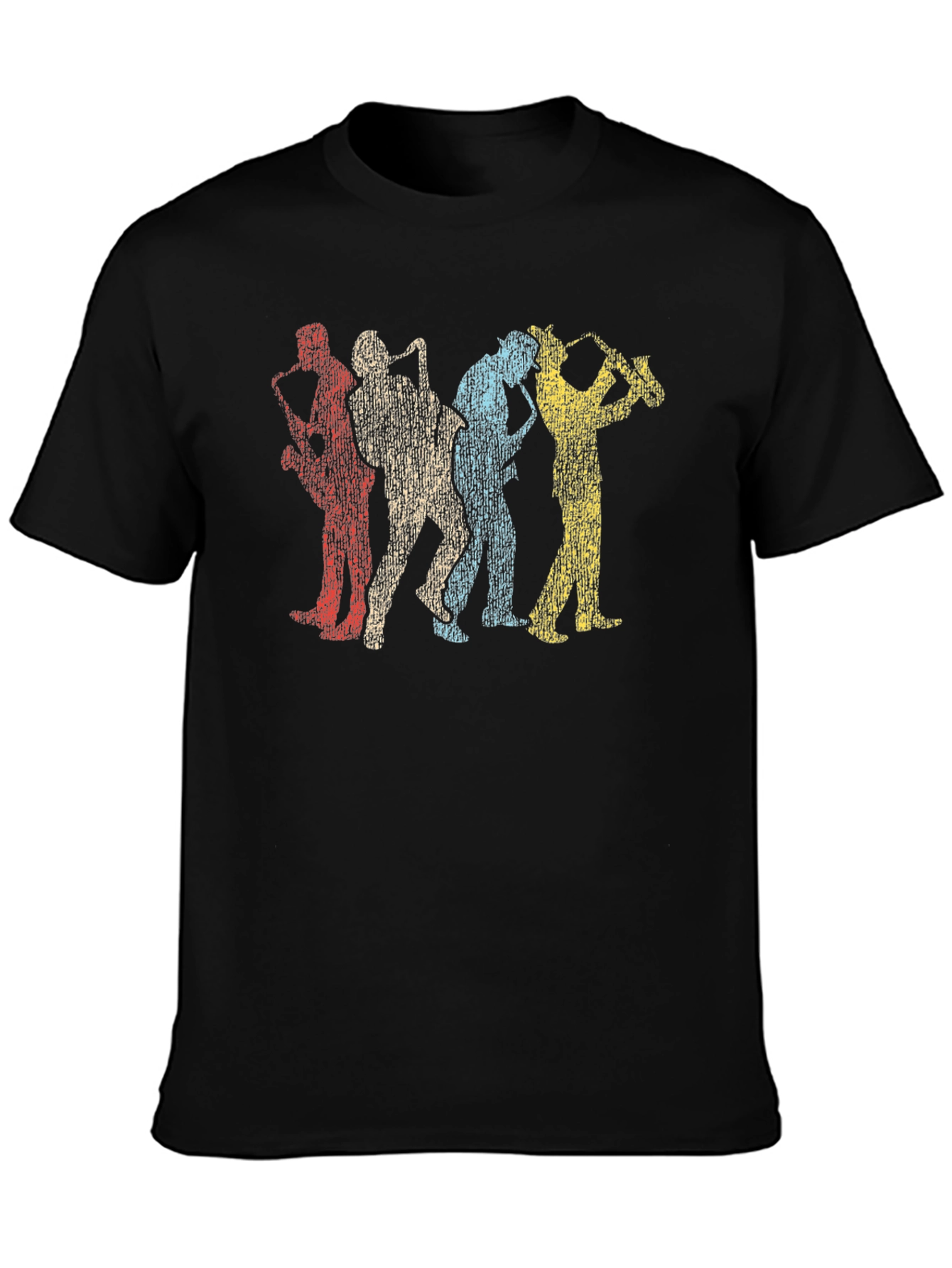 Black Retro Saxophone Player Black T-Shirt view 3