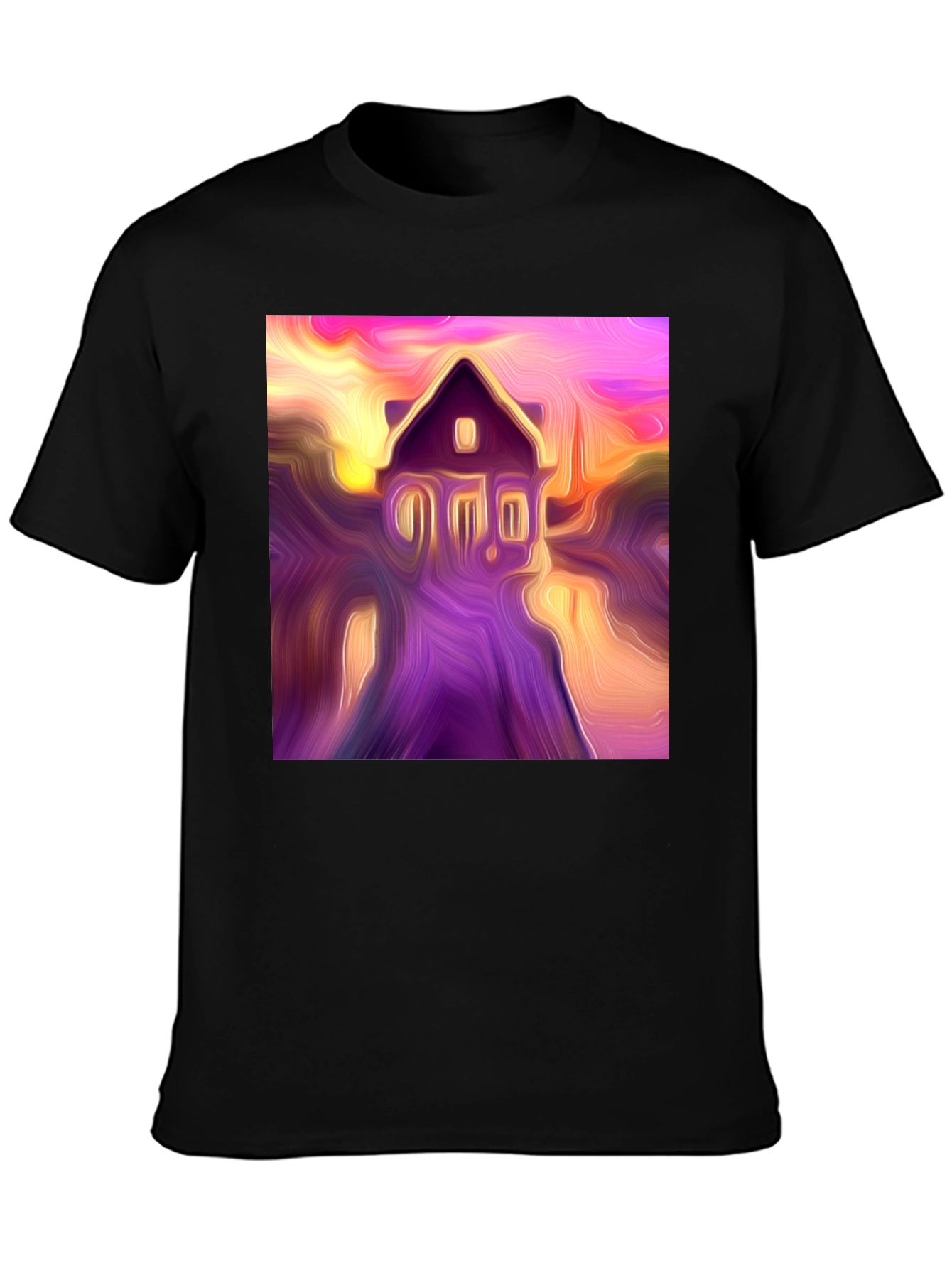 Black Abstract House Graphic Tee - Soft Black Cotton Shirt view 3