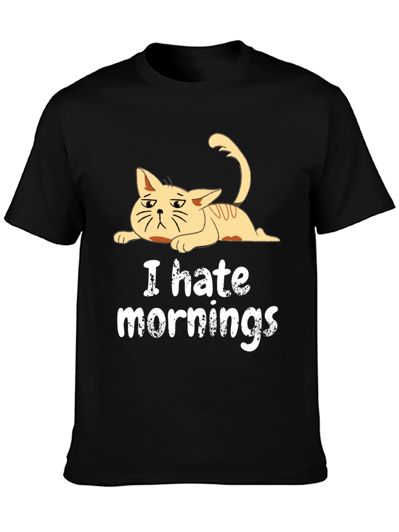 Black I Hate Mornings Cat T-Shirt - Black Cotton Tee view 3