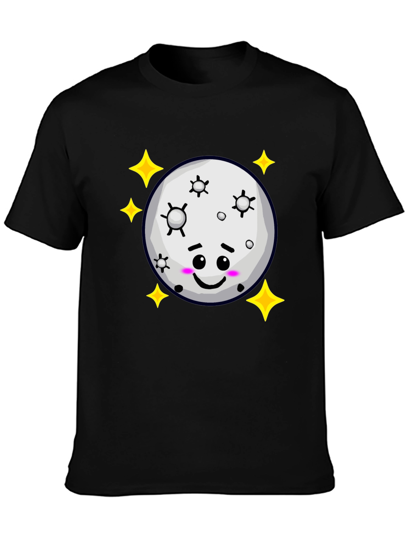 Black Cute Moon & Stars Black T-Shirt - Adorable Kawaii Design view 3