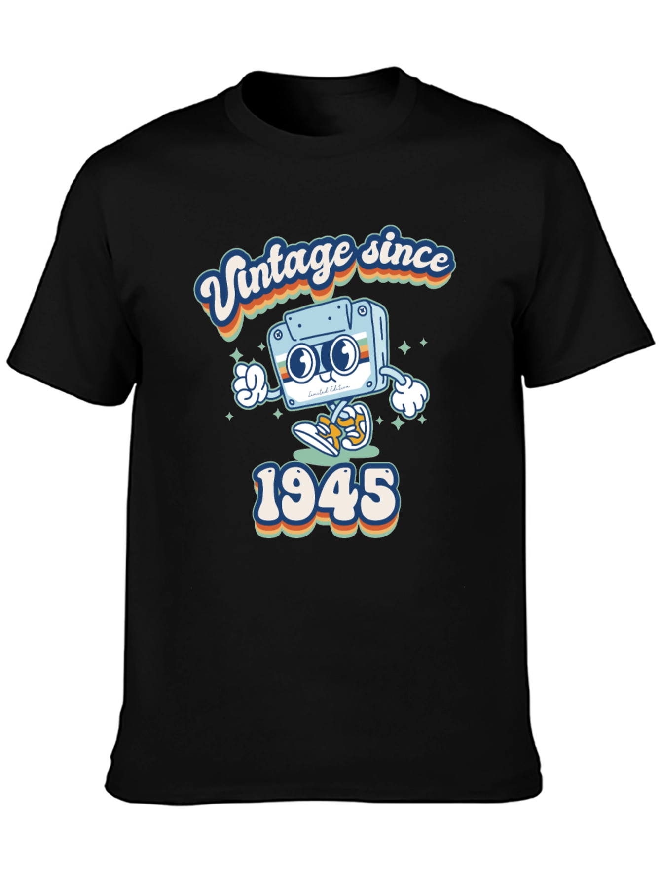 Black Vintage Since 1945 Cassette Tape T-Shirt view 3