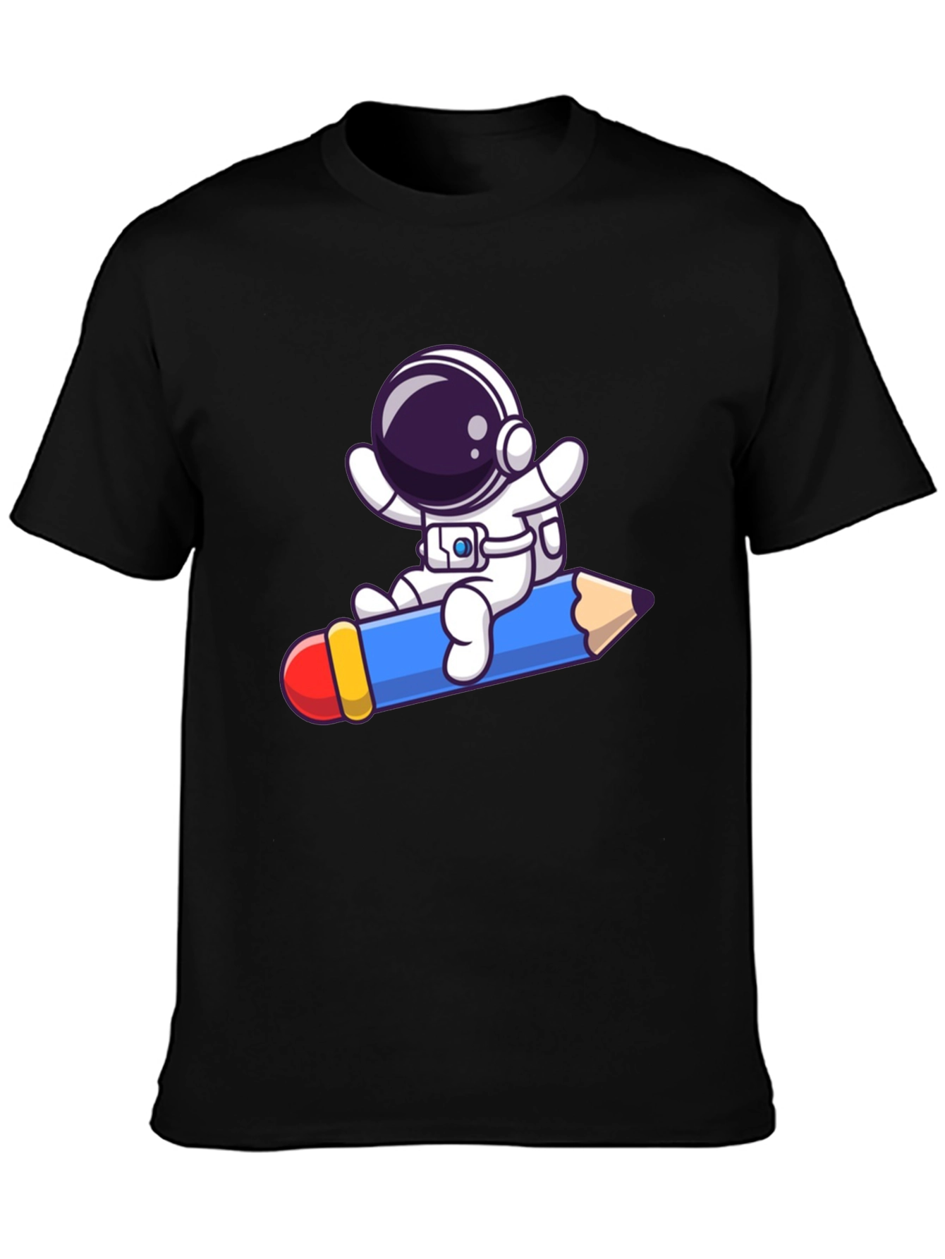 Black Astronaut Pencil Ride T-Shirt - Black Cotton Graphic Tee view 3