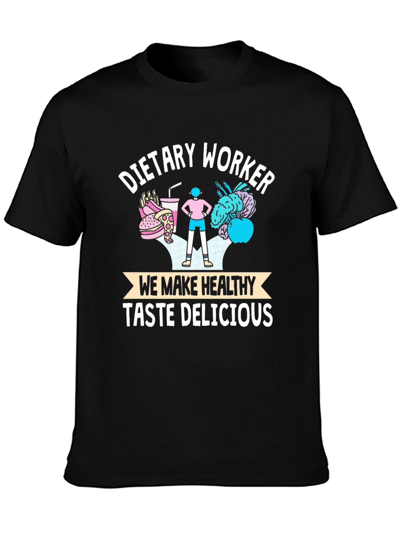 Black Dietary Worker Healthy Taste Delicious Graphic T-Shirt view 3