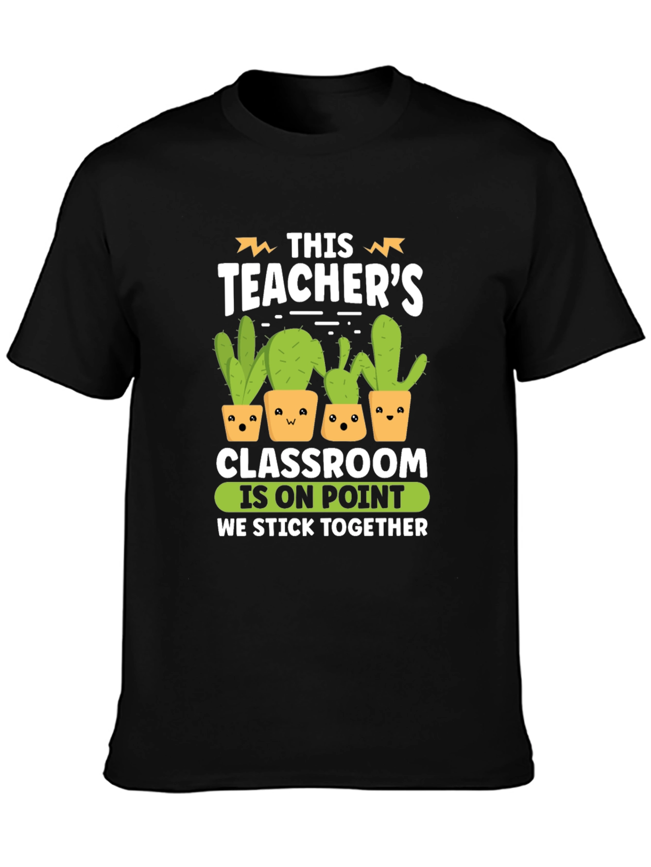 Black Funny Teacher Cactus Graphic T-Shirt view 3