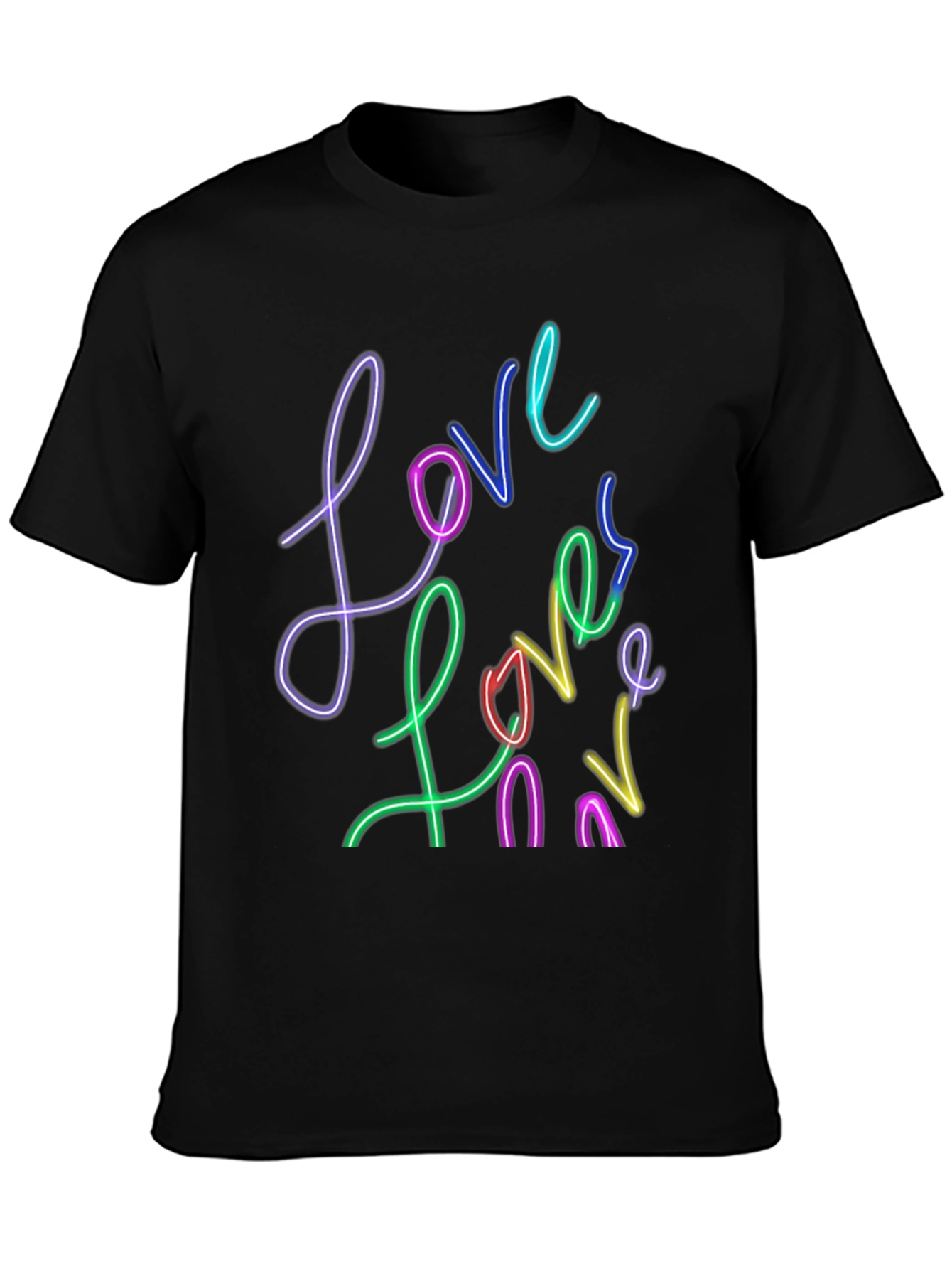 Black Love Neon Style Graphic T-Shirt - Black view 3