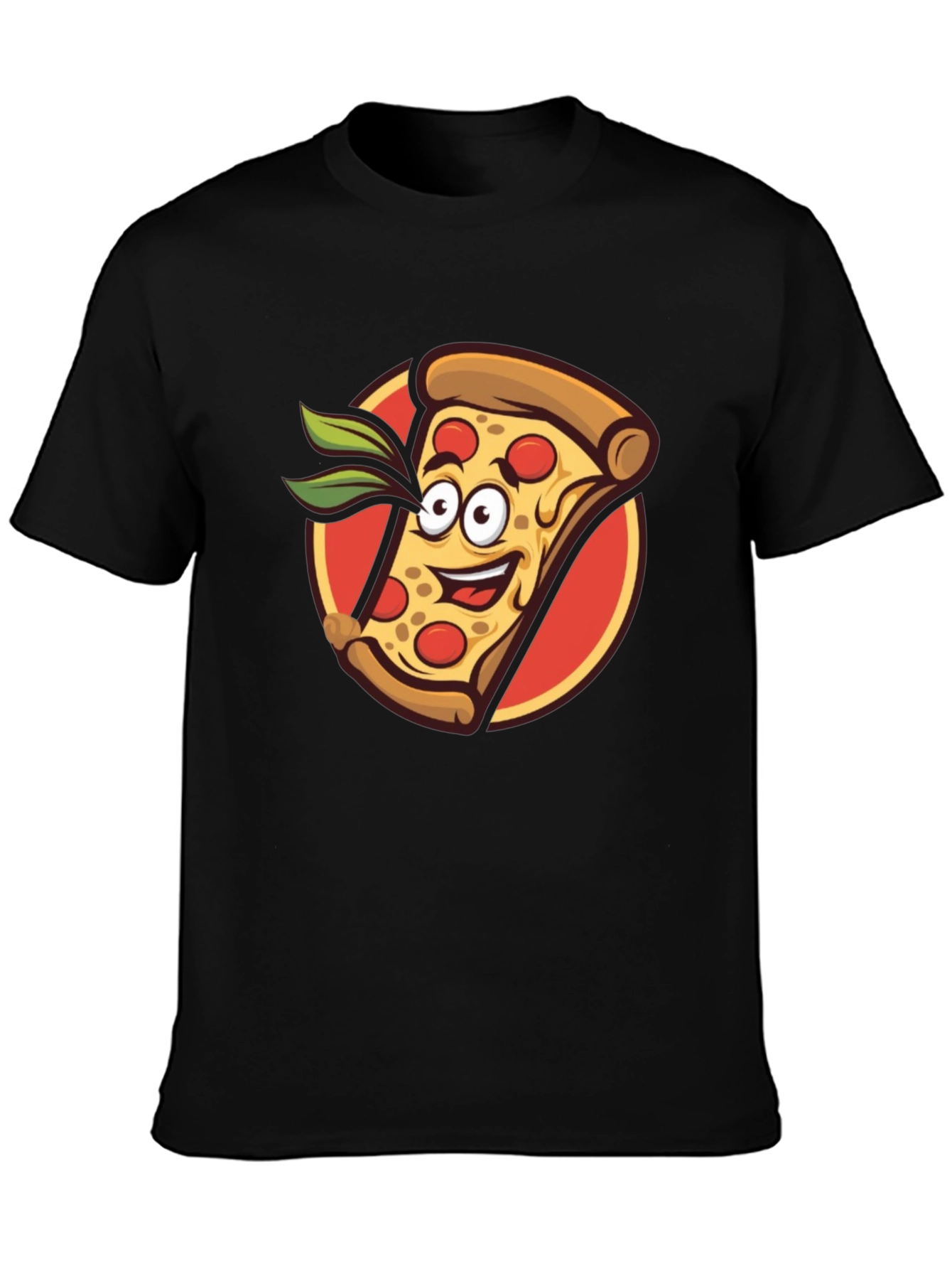 Black Pizza Slice Graphic Tee - Funny Cartoon Style view 3