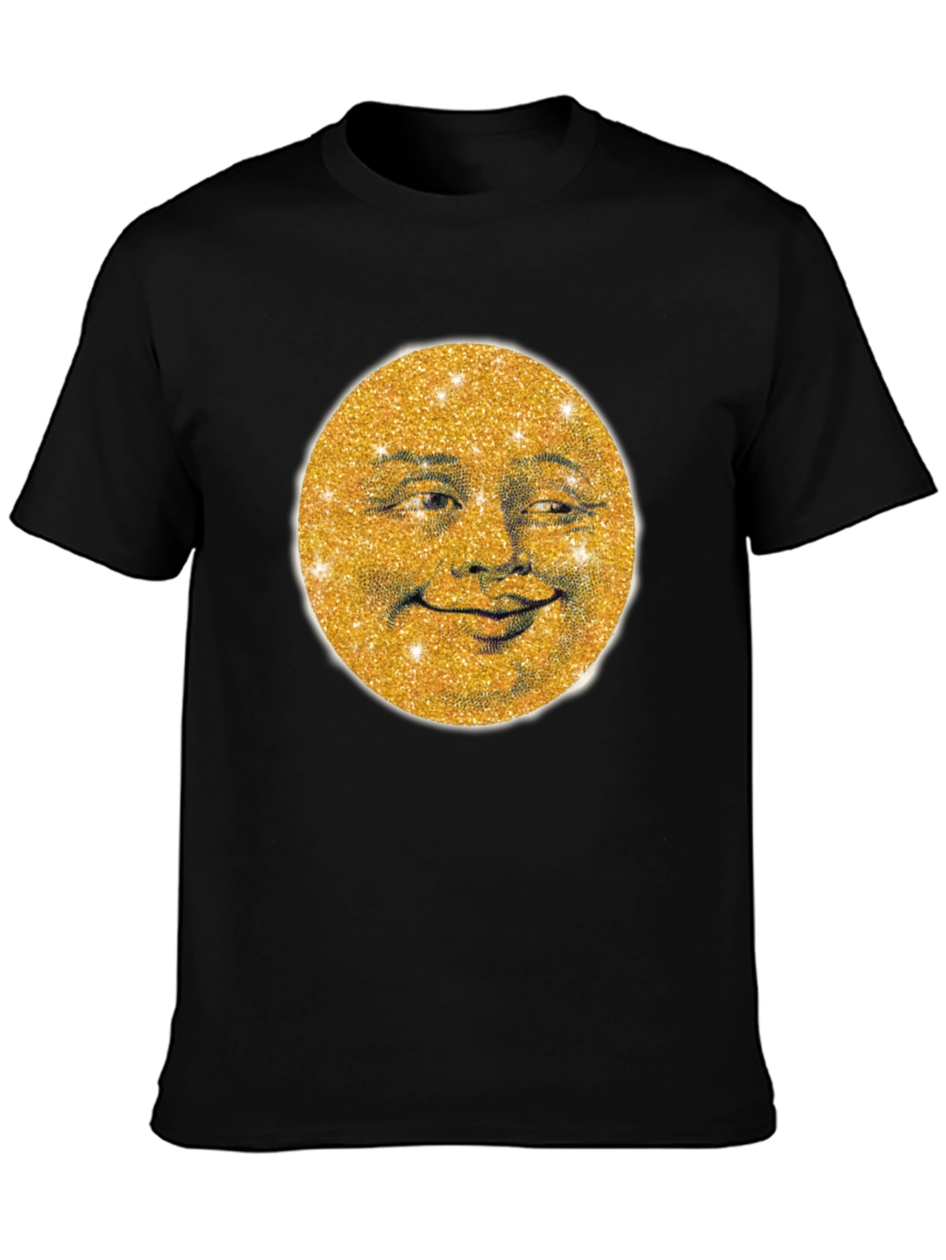 Black Golden Moon Face Graphic Tee - Stylish & Unique view 3