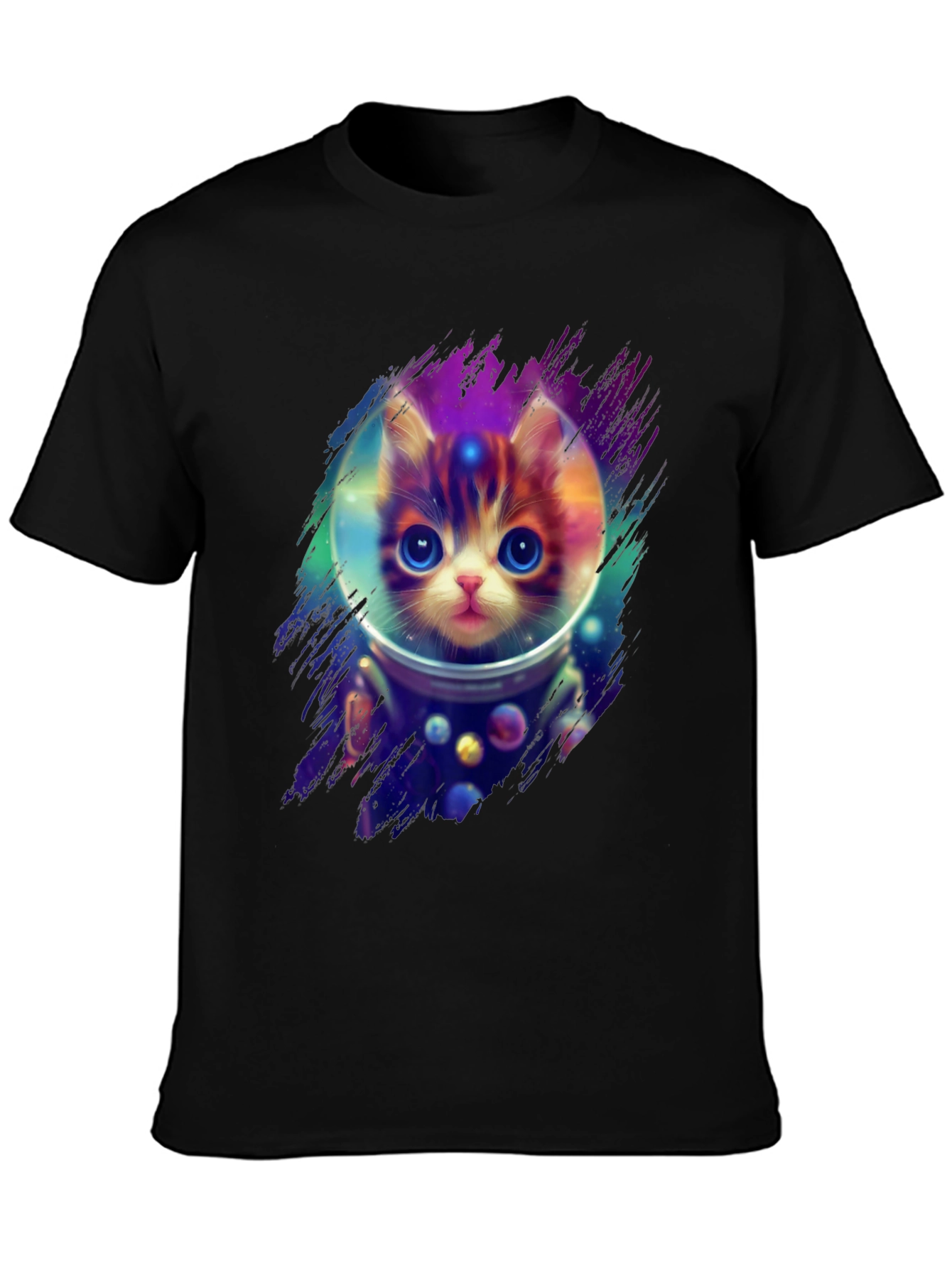 Black Astronaut Cat T-Shirt - Space Kitten Tee view 3