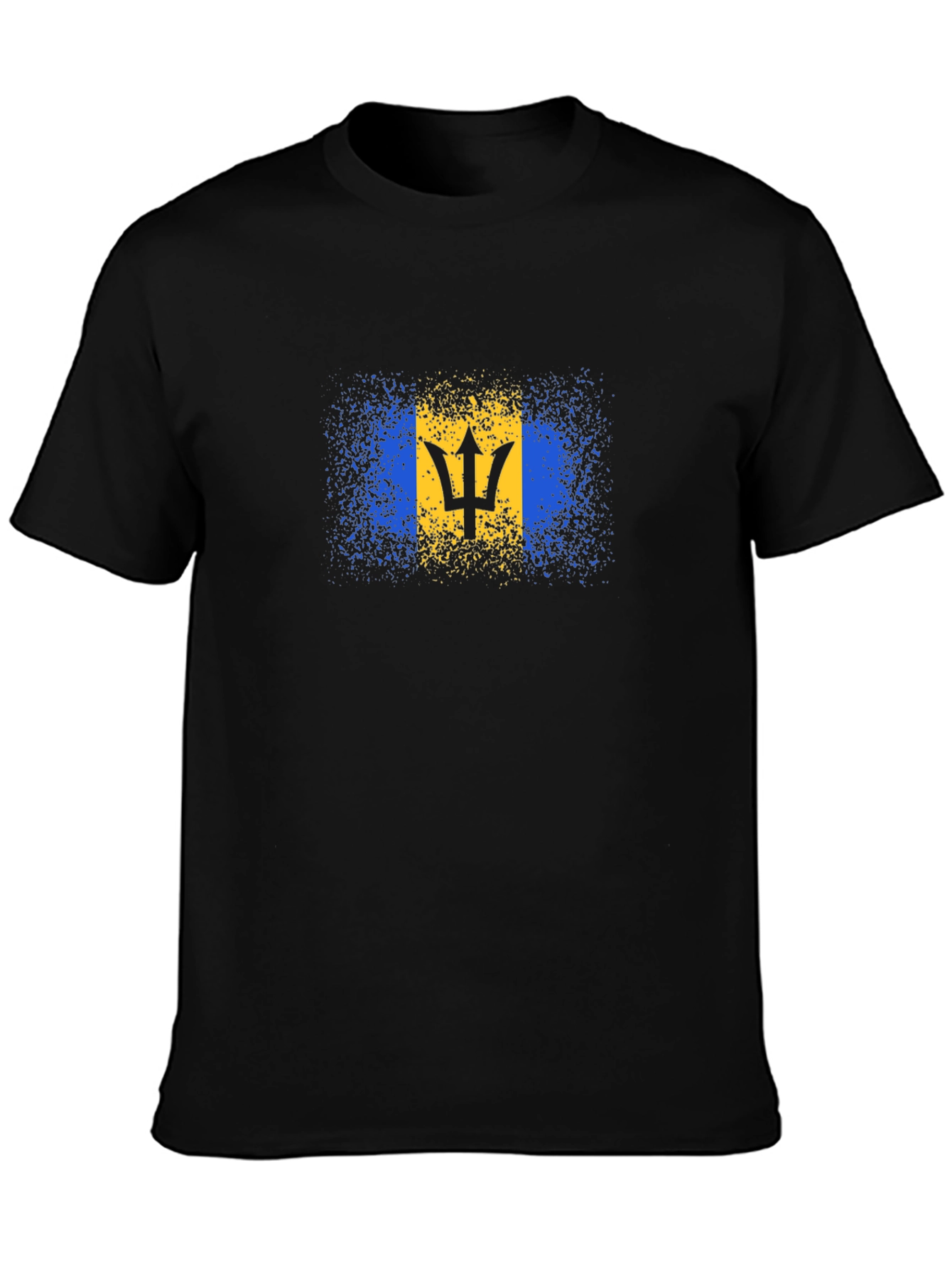 Black Barbados Flag T-Shirt - Black Cotton Tee view 3