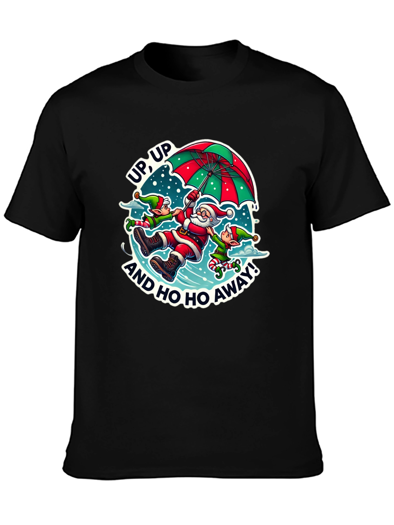 Black Santa & Elves Graphic Tee - Holiday Humor view 3