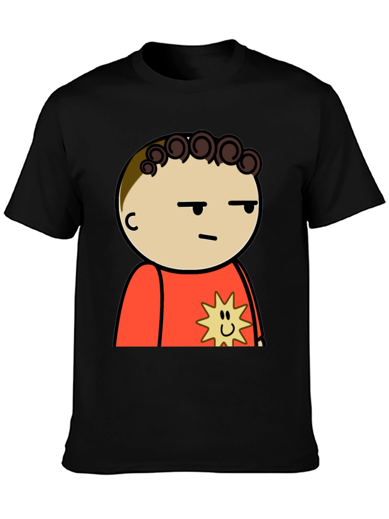 Black Funny Cartoon Character T-Shirt - Black Cotton Tee view 3