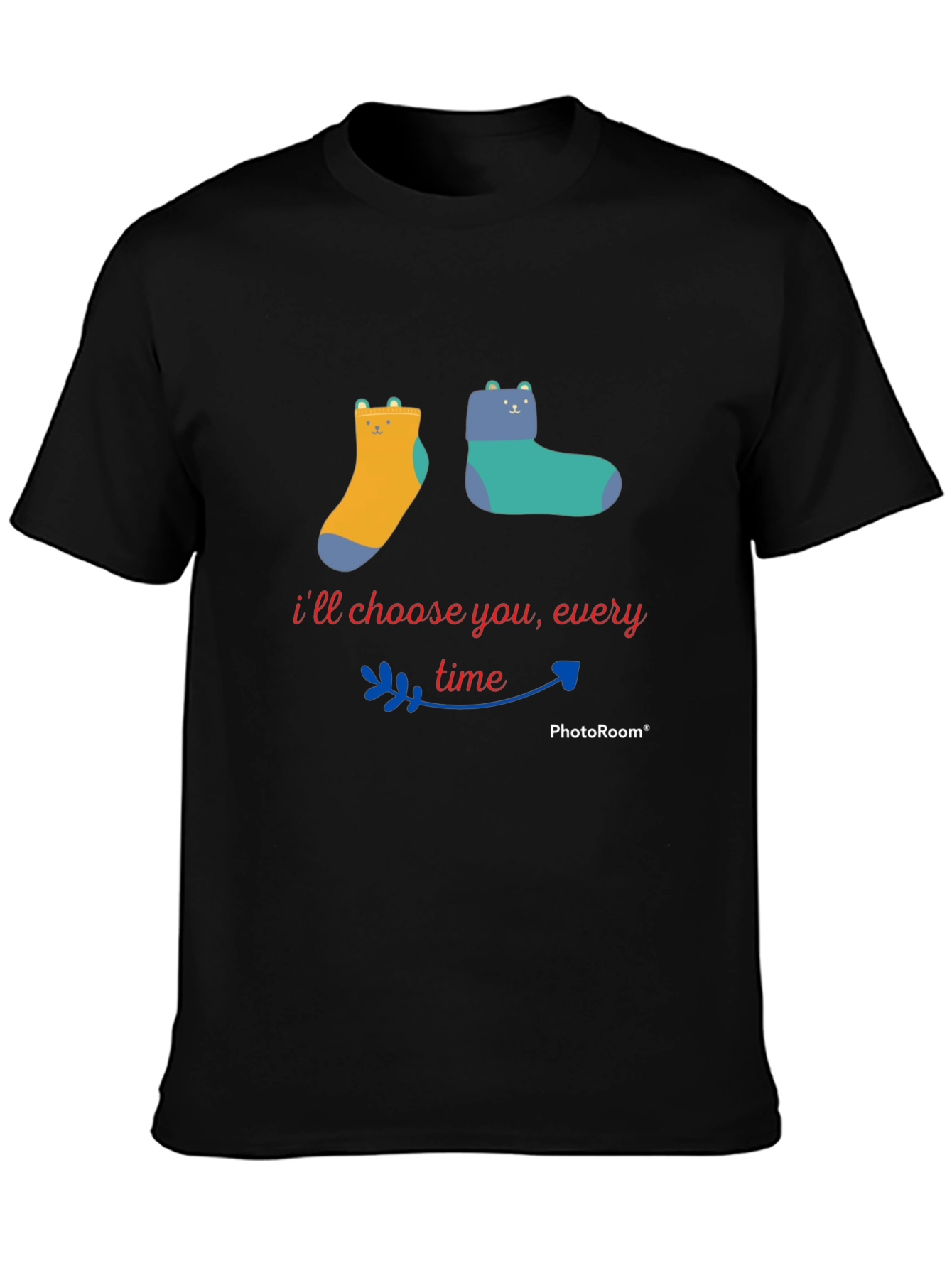 Black Cute Cartoon Bear Socks Tee - I'll Choose You Every Time view 3