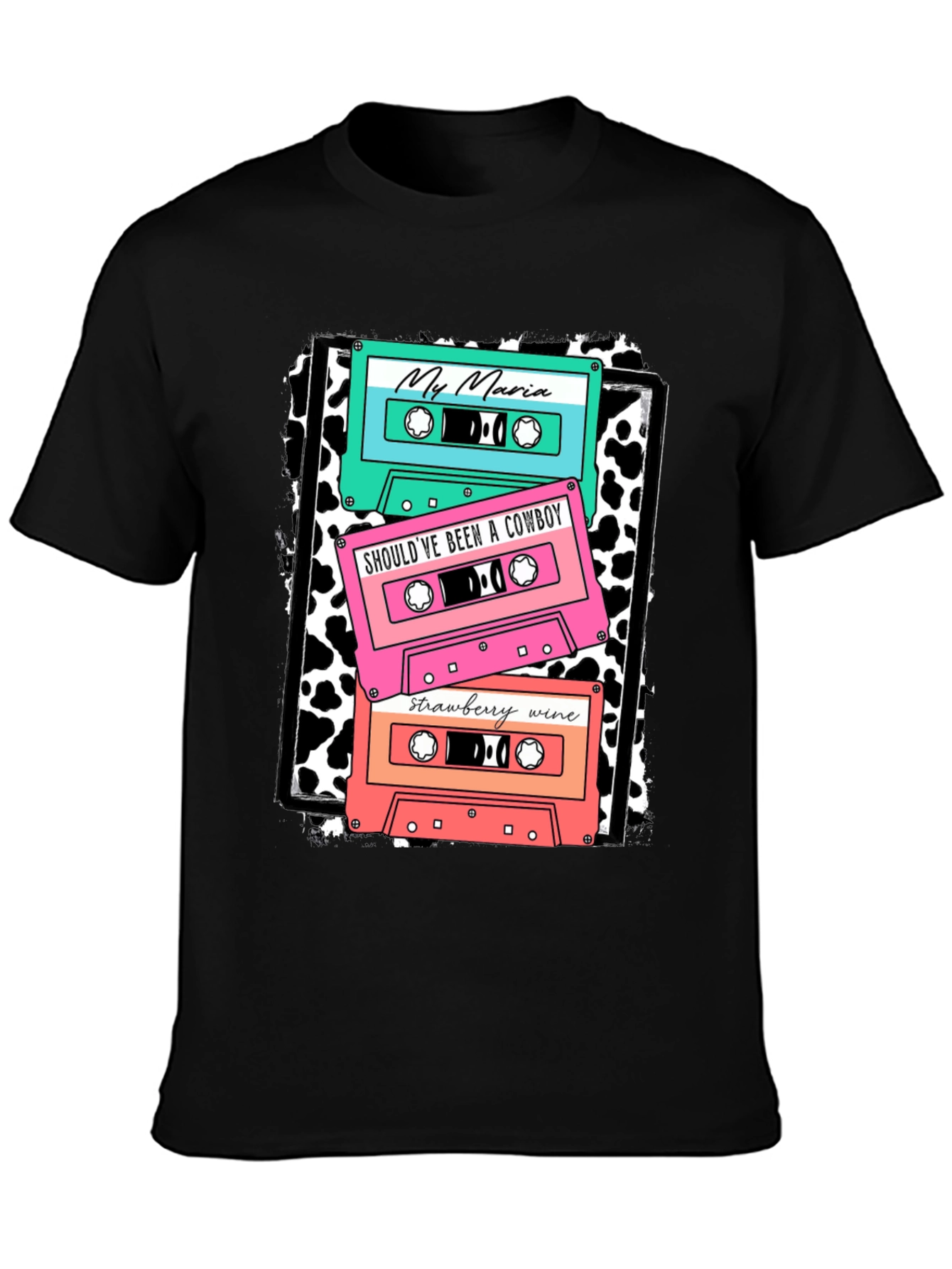 Black Retro Cassette Tape Music T-Shirt view 3