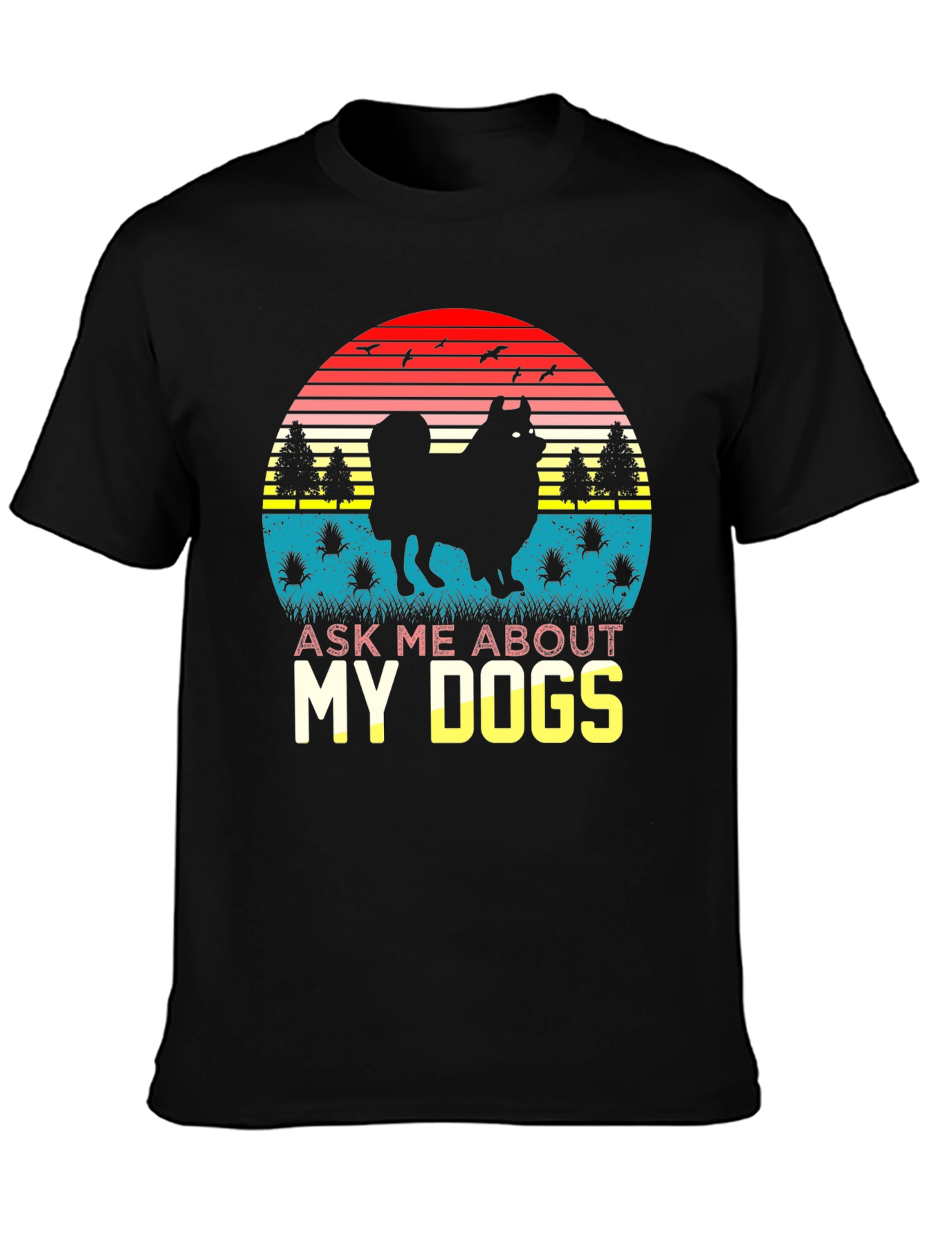 Black Dog Lover T-Shirt: Ask Me About My Dogs Retro Sunset Tee view 3
