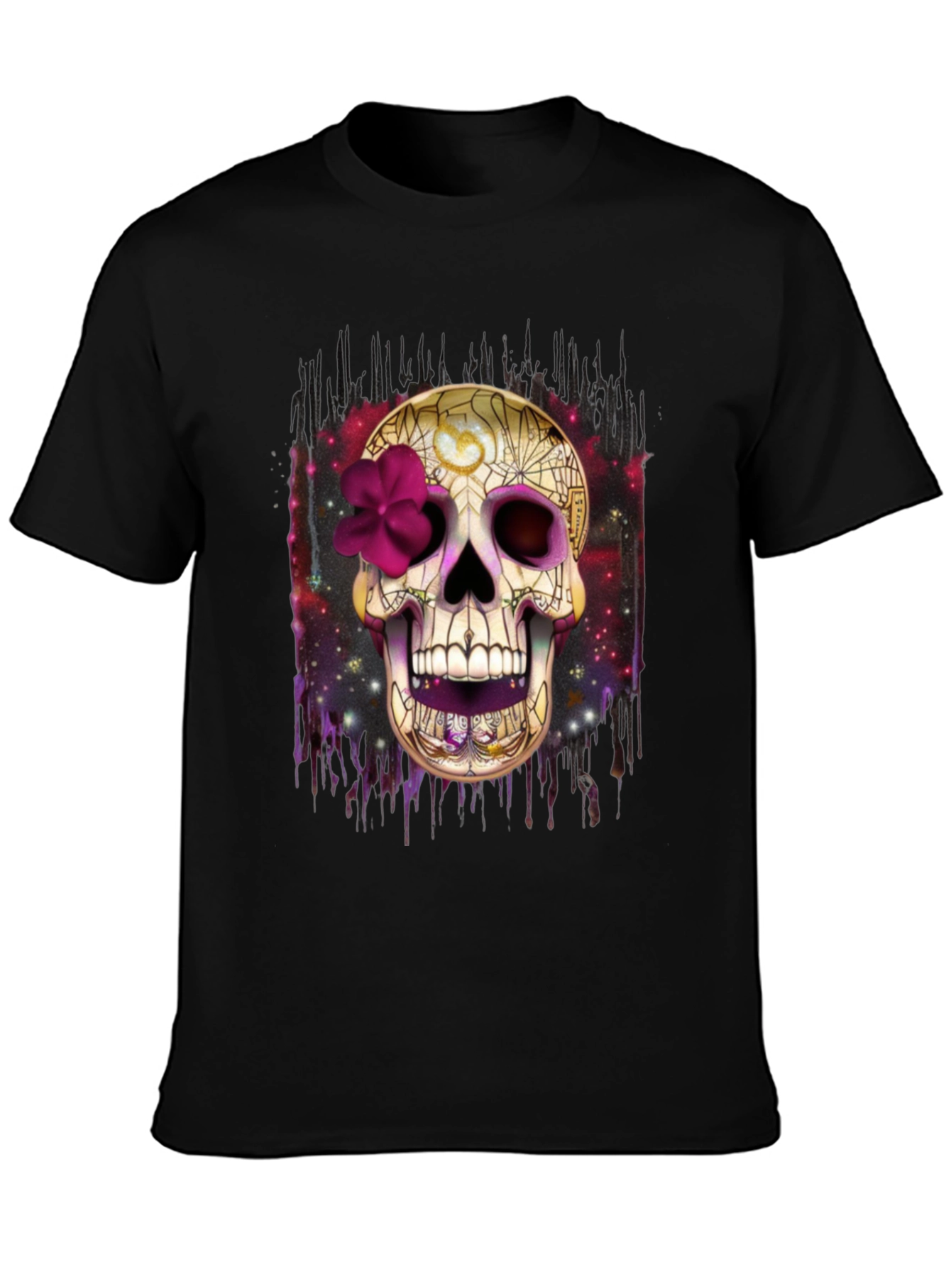 Black Skull Graphic Tee - Dia de los Muertos Style view 3