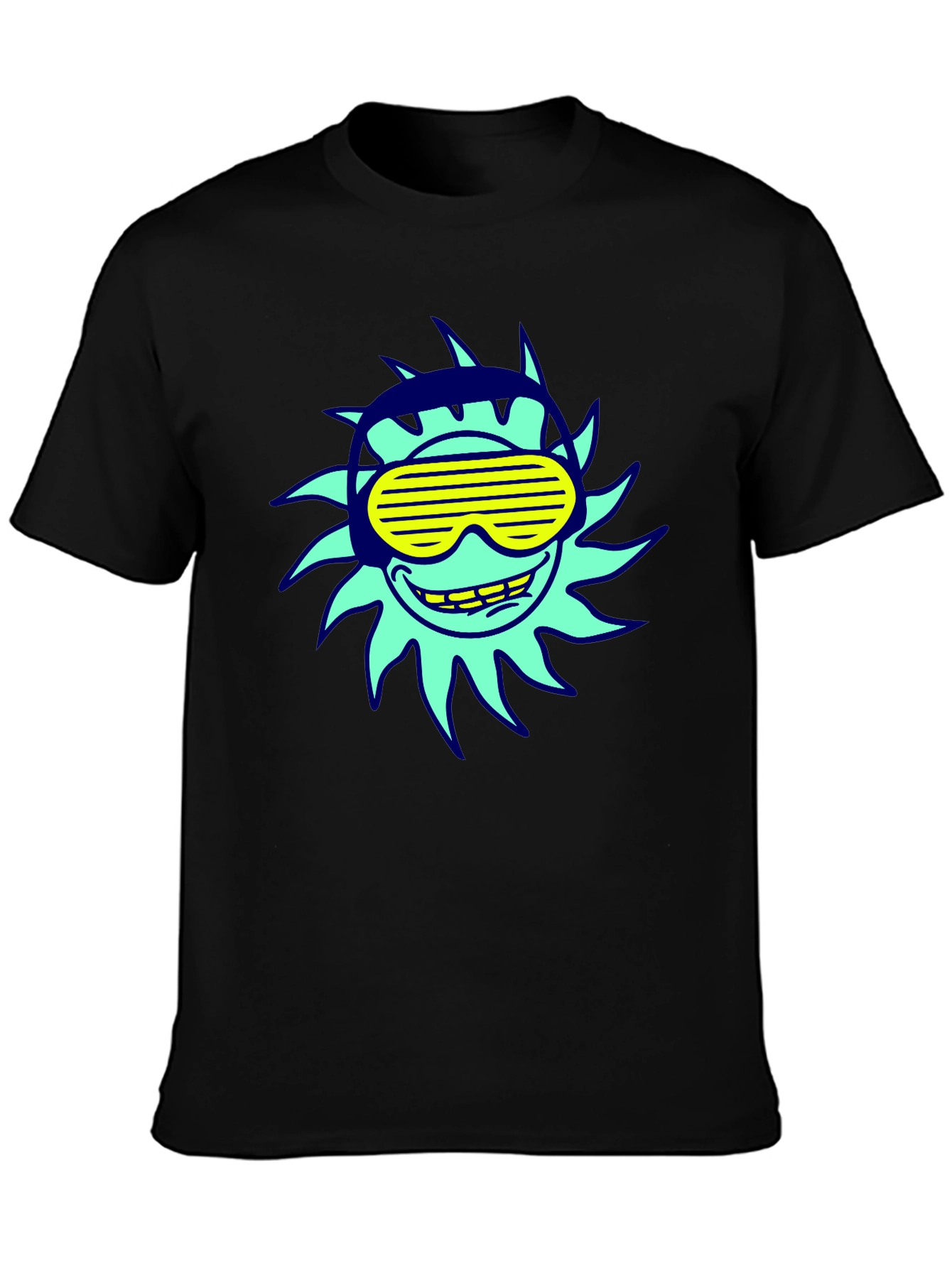 Black Cool Sun Graphic Tee - Black Cotton T-Shirt view 3