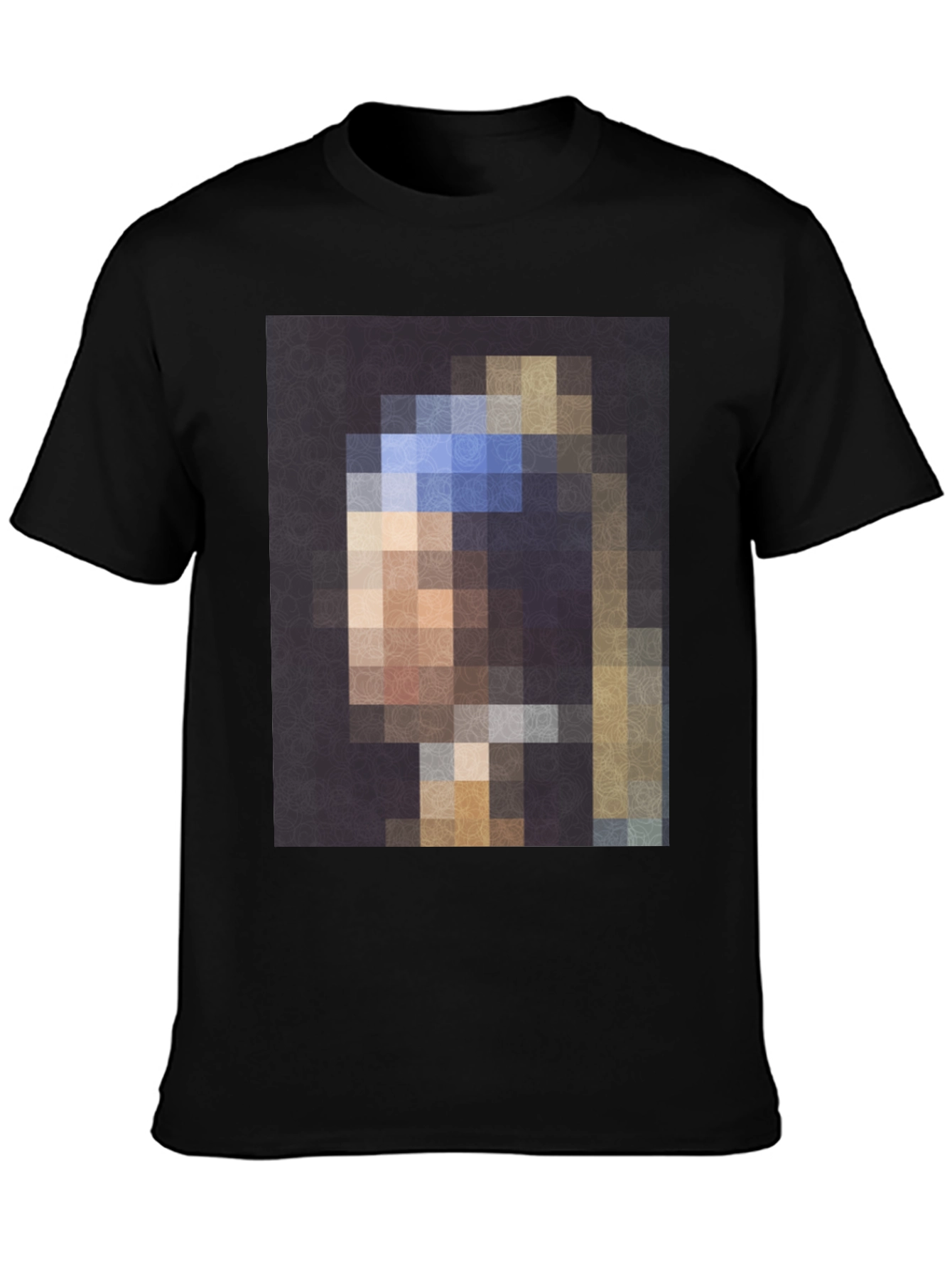 Black Pixelated Girl with a Pearl Earring T-Shirt view 3