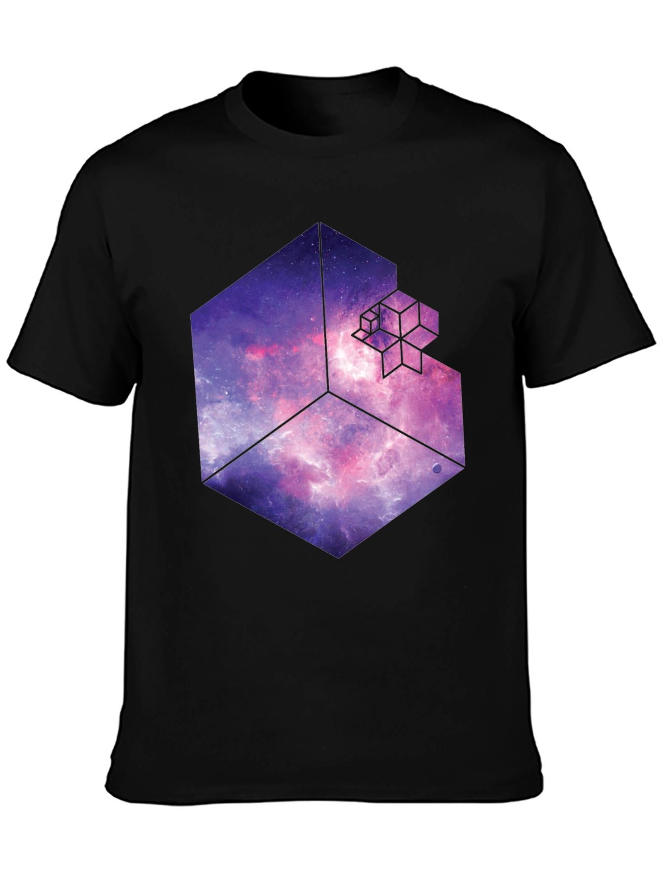 Black Cosmic Cube Black T-Shirt - Galaxy Fractal Design view 3