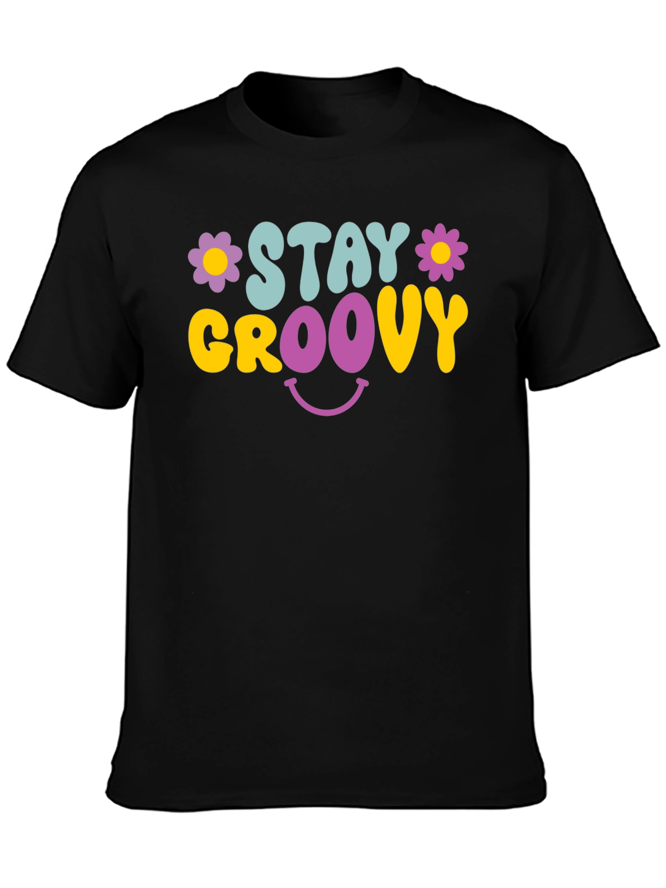Black Stay Groovy Graphic Tee - Retro Smiley Face T-Shirt view 3