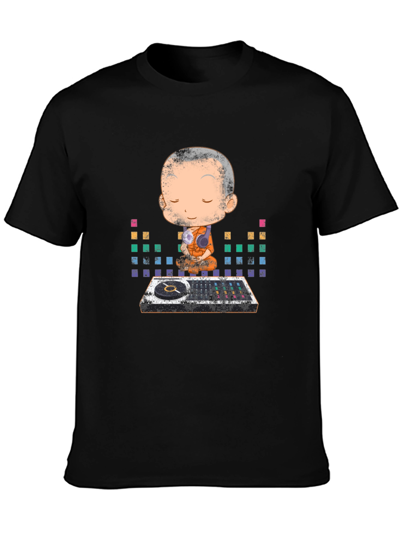 Black Zen DJ Monk Graphic T-Shirt - Meditation & Music view 3