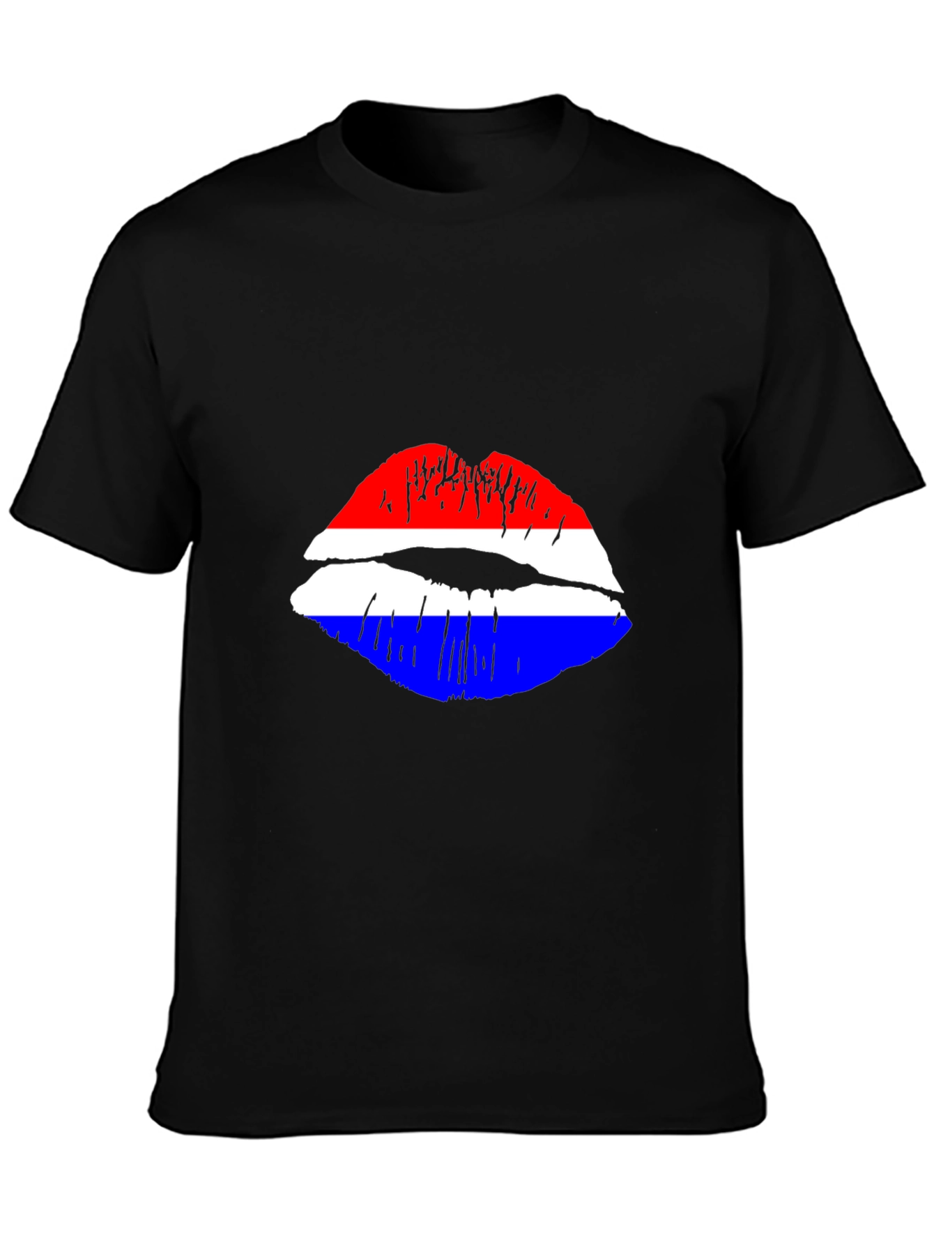 Black Lip Print Graphic Tee - Red White and Blue view 3