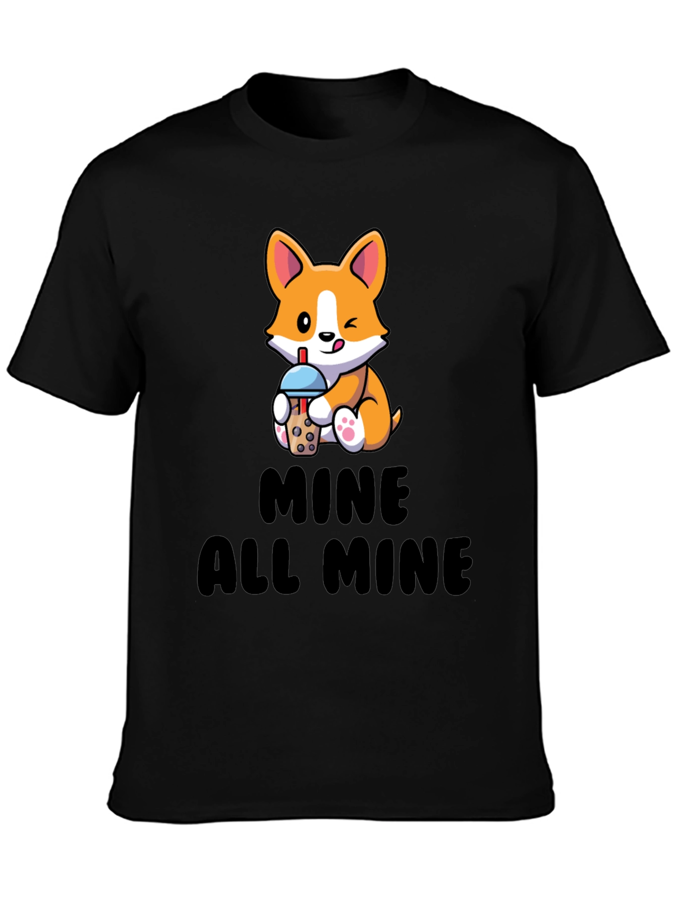 Black Cute Corgi Boba Tea T-Shirt - Mine All Mine view 3