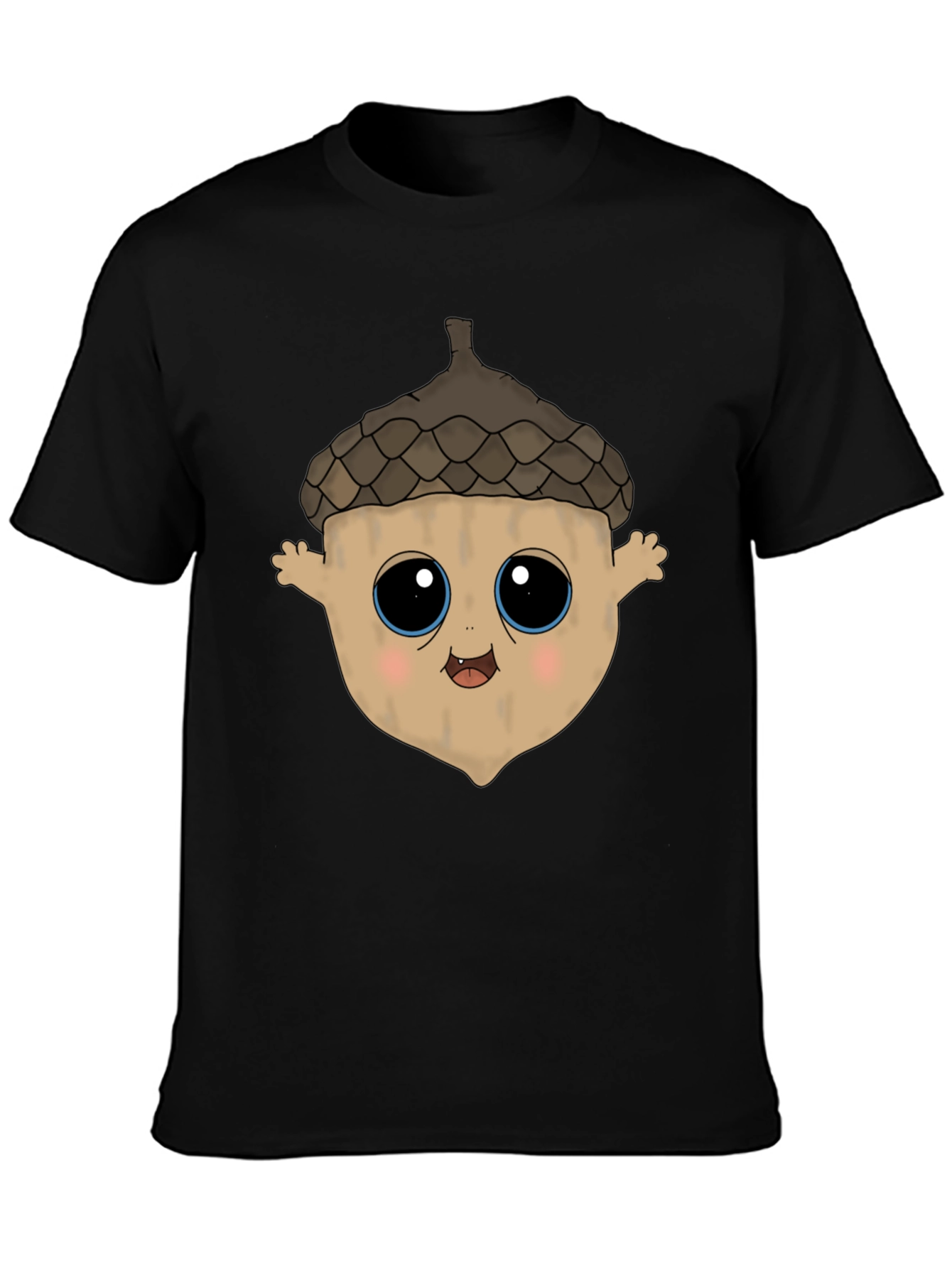 Black Cute Acorn Cartoon Graphic T-Shirt view 3