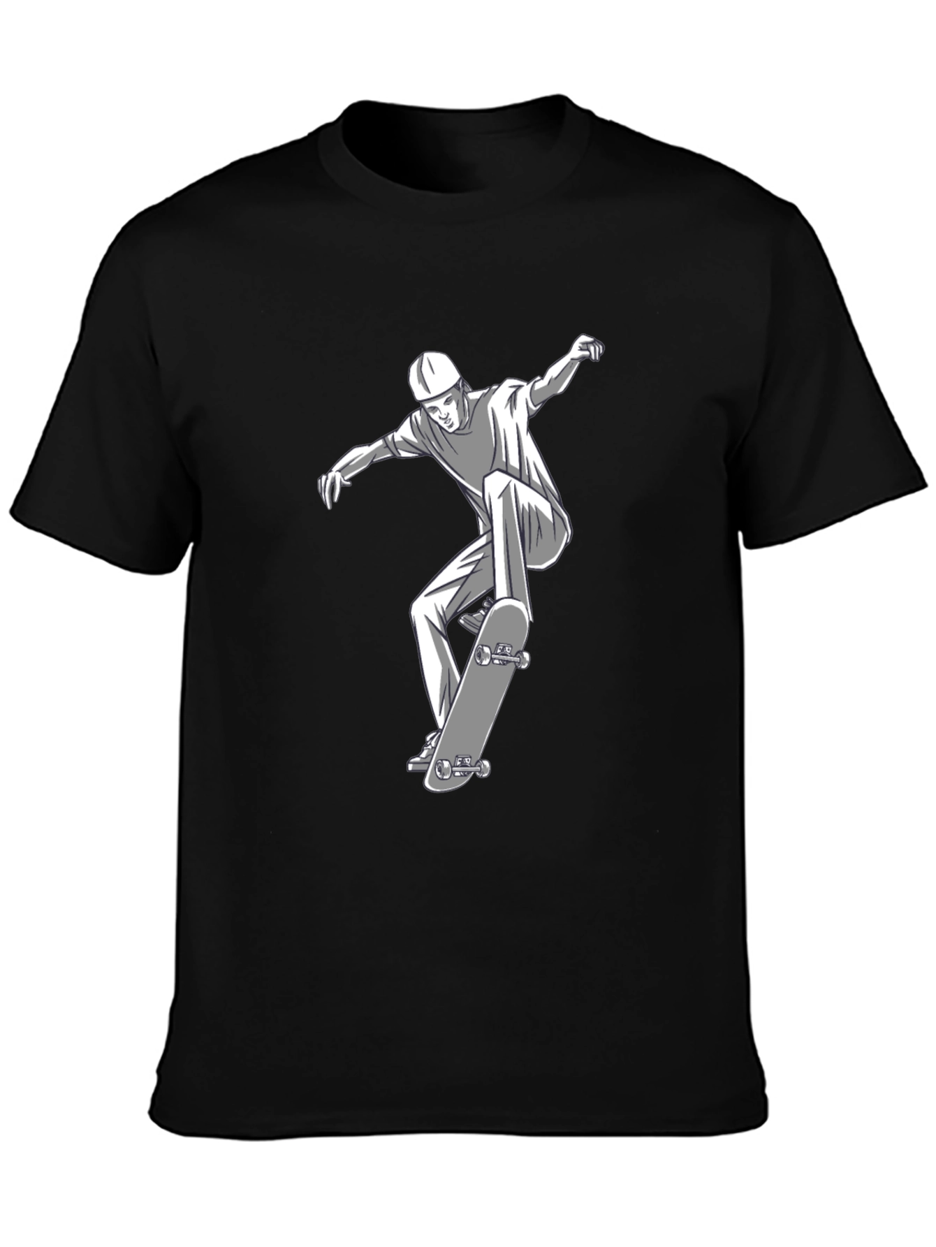 Black Skateboarding Graphic Tee - Black Cotton T-Shirt view 3