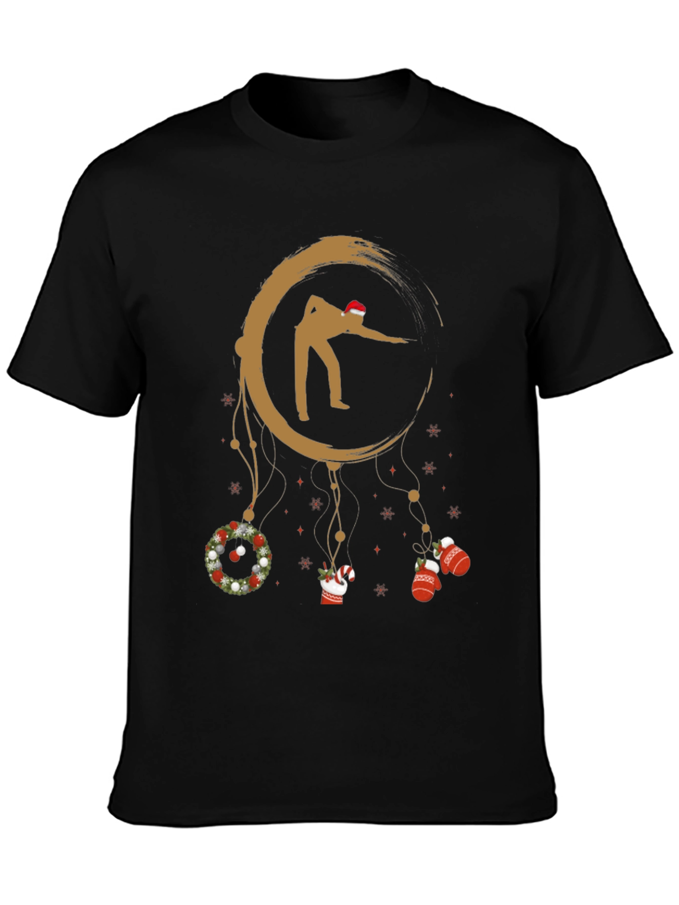 Black Festive Billiards T-Shirt - Christmas Dreamcatcher Design view 3
