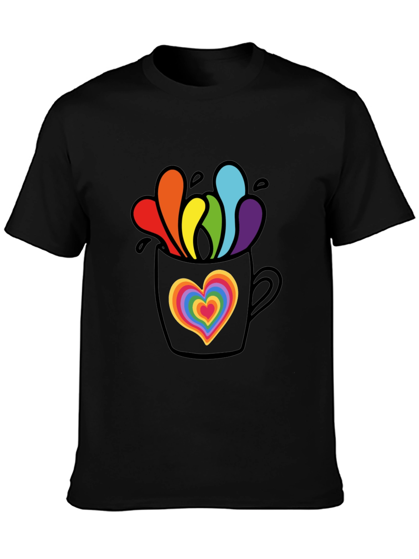 Black Rainbow Heart Mug Graphic Tee view 3