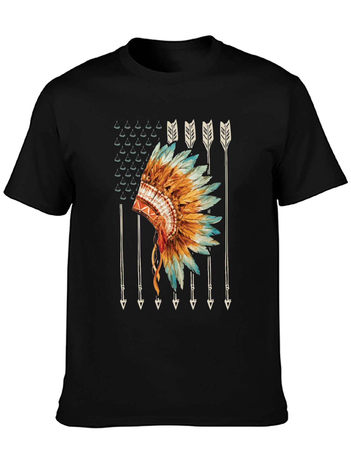 Black Native American Headdress Graphic Tee view 3