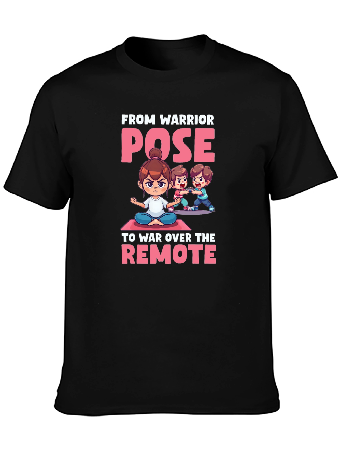 Black Warrior Pose Remote War T-Shirt view 3