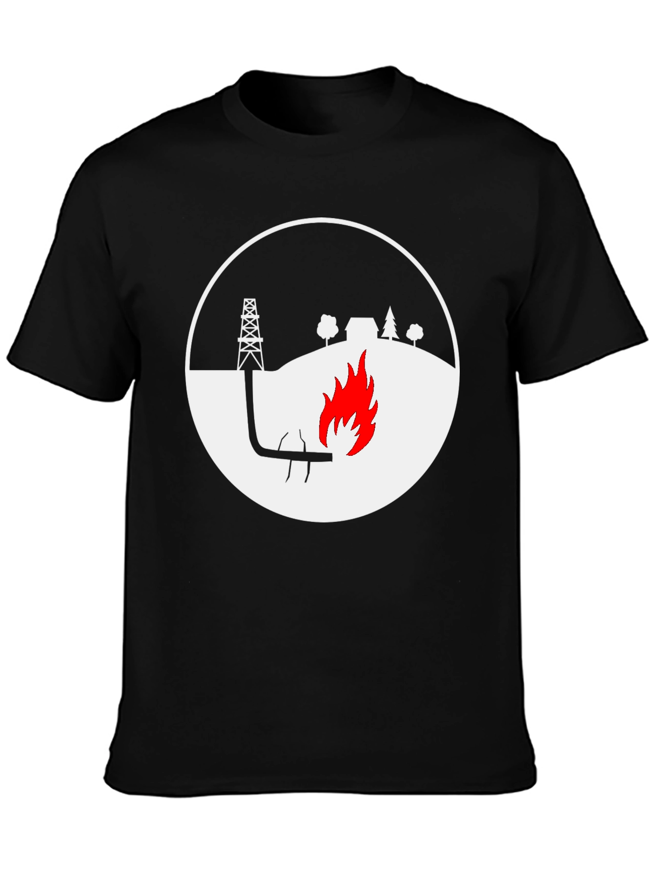 Black Oil Rig Graphic T-Shirt - Black Crew Neck Tee view 3