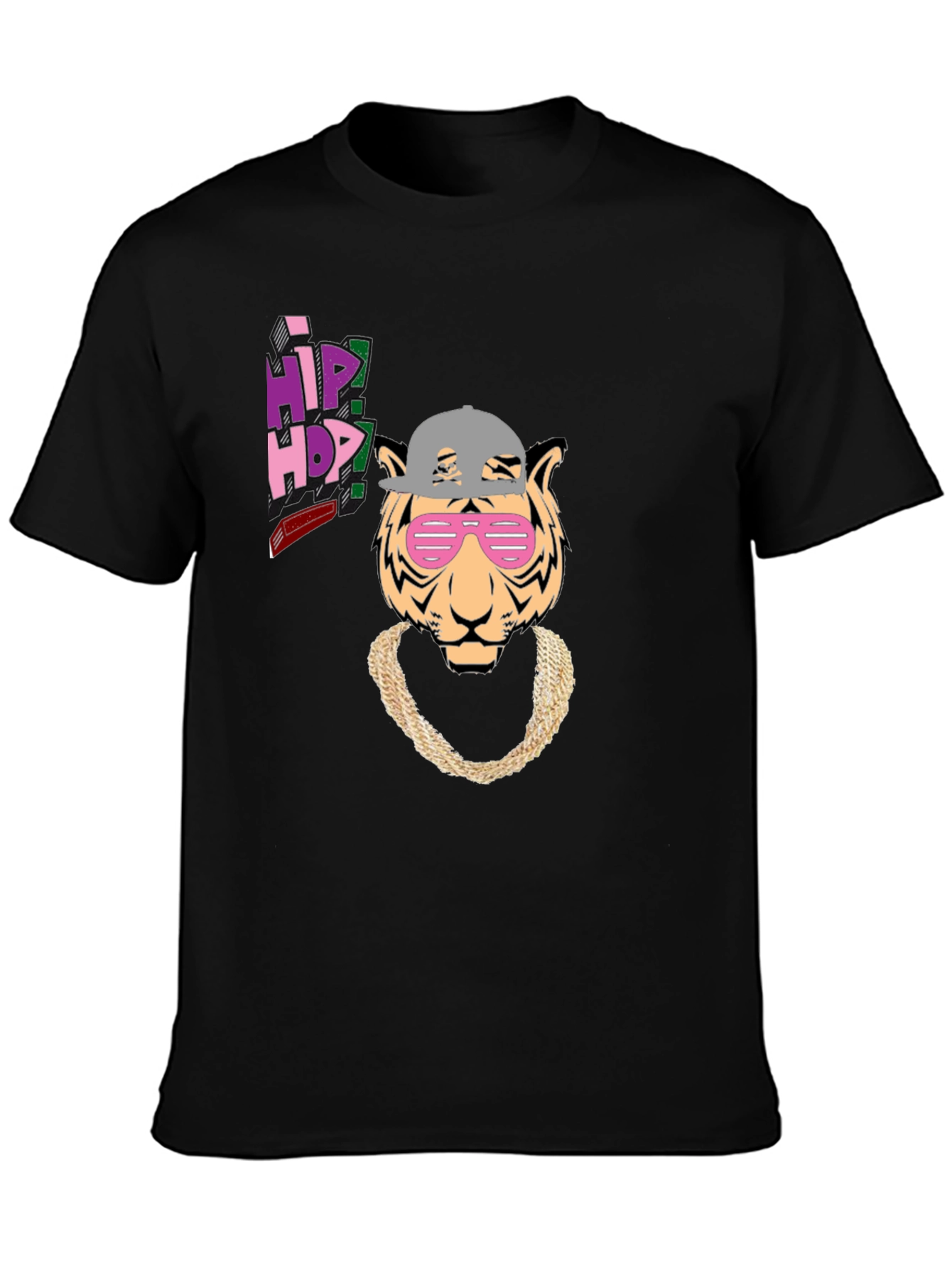 Black Hip Hop Tiger Graphic Tee - Black Cotton T-Shirt view 3