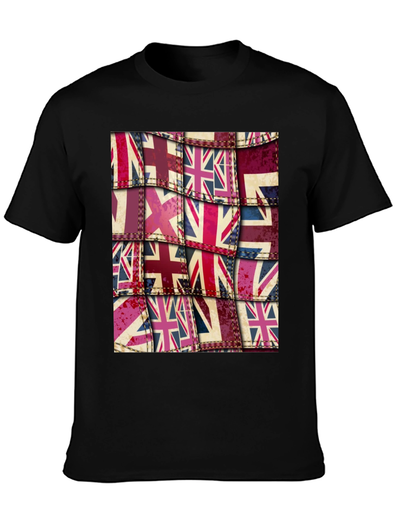 Black Union Jack Flag Patchwork Graphic Tee view 3