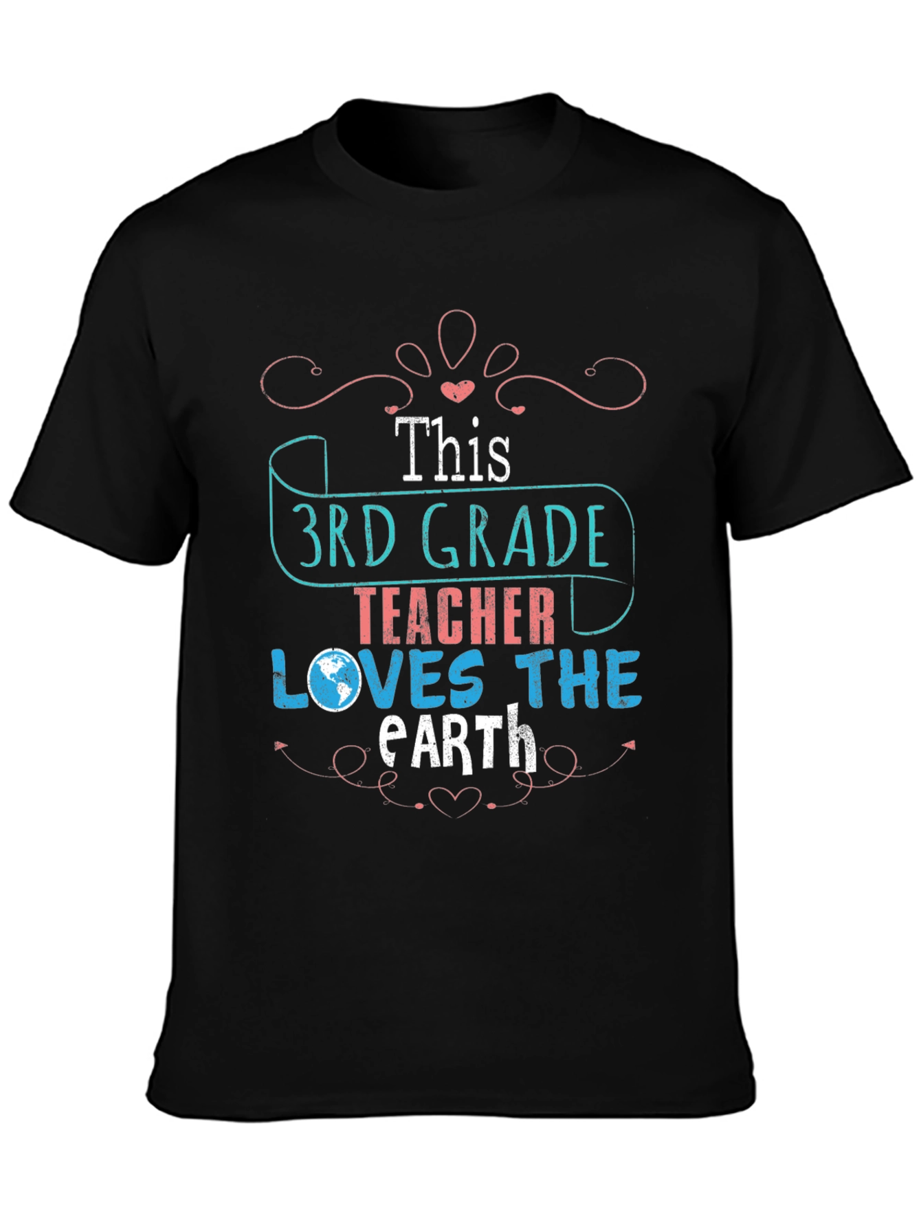 Black 3rd Grade Teacher Earth Day T-Shirt view 3