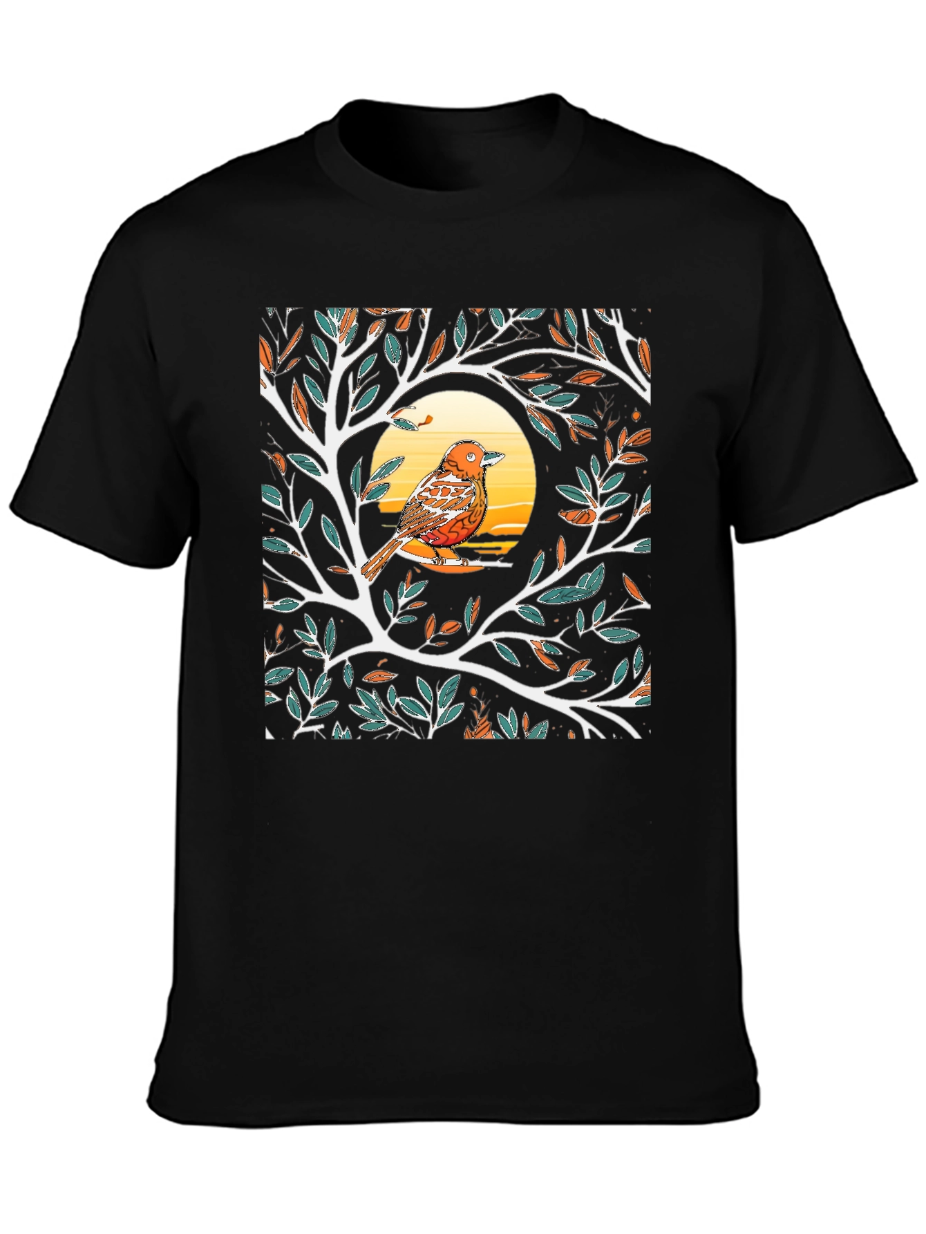 Black Bird on Branch Graphic Tee - Black Casual T-Shirt view 3