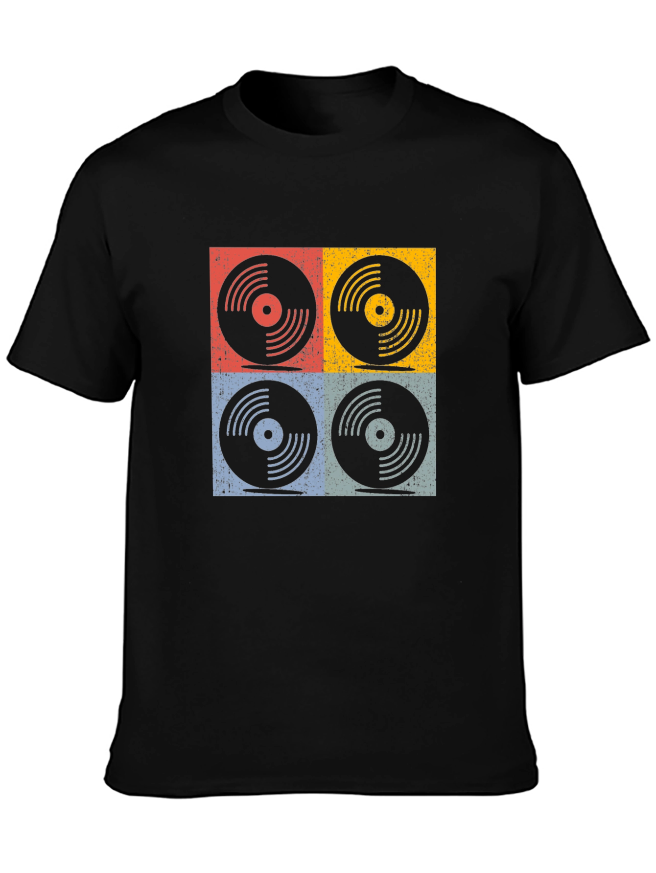 Black Retro Vinyl Record Graphic T-Shirt - Four Panel Design view 3