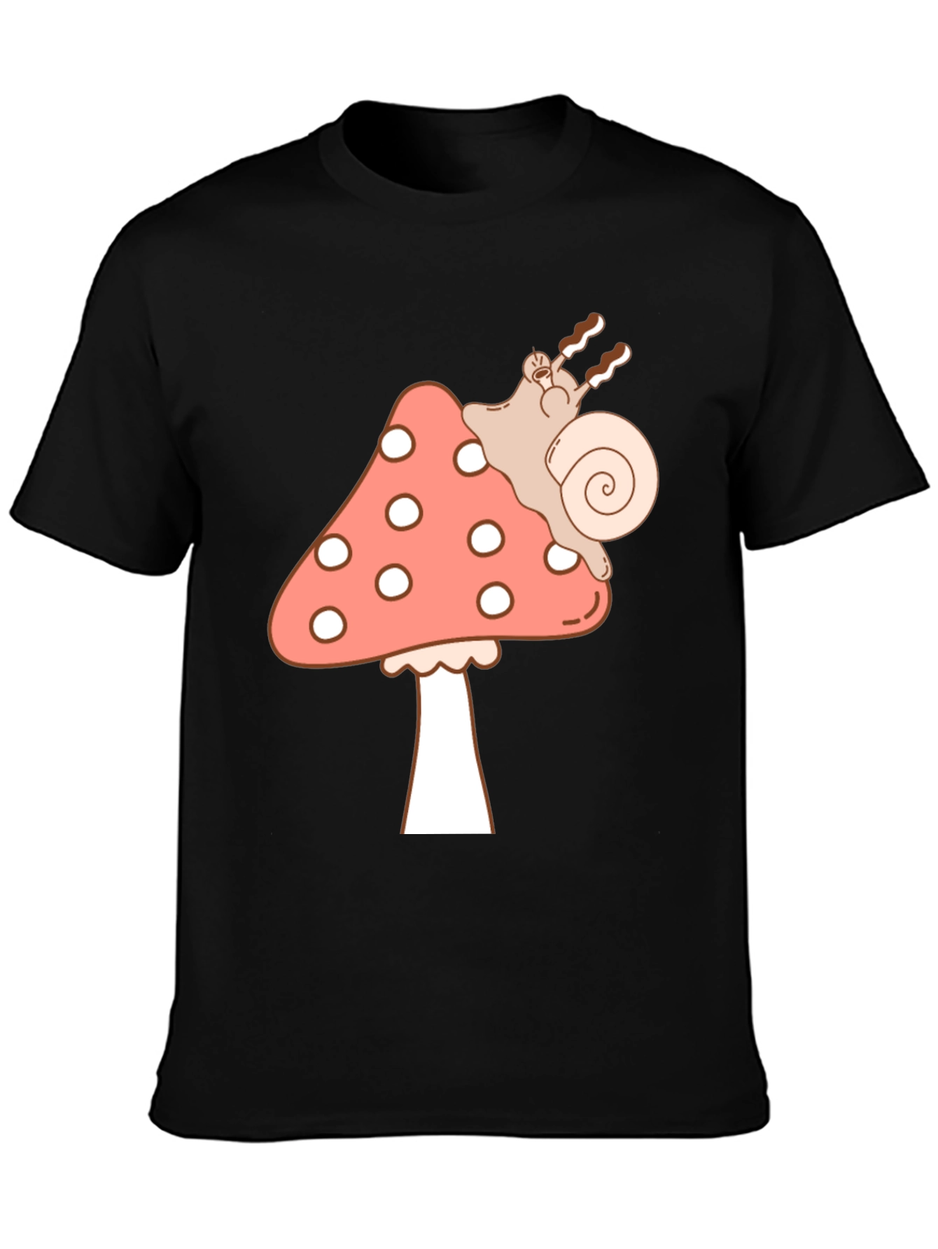 Black Mushroom Snail Graphic Tee - Black Cotton T-Shirt view 3