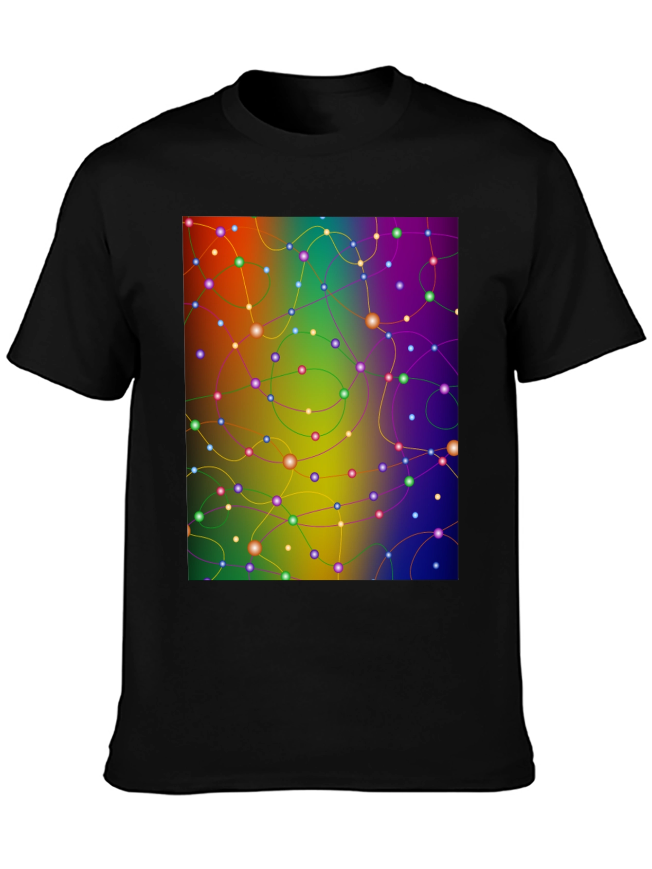 Black Abstract Network Tee - Colorful Connection Shirt view 3