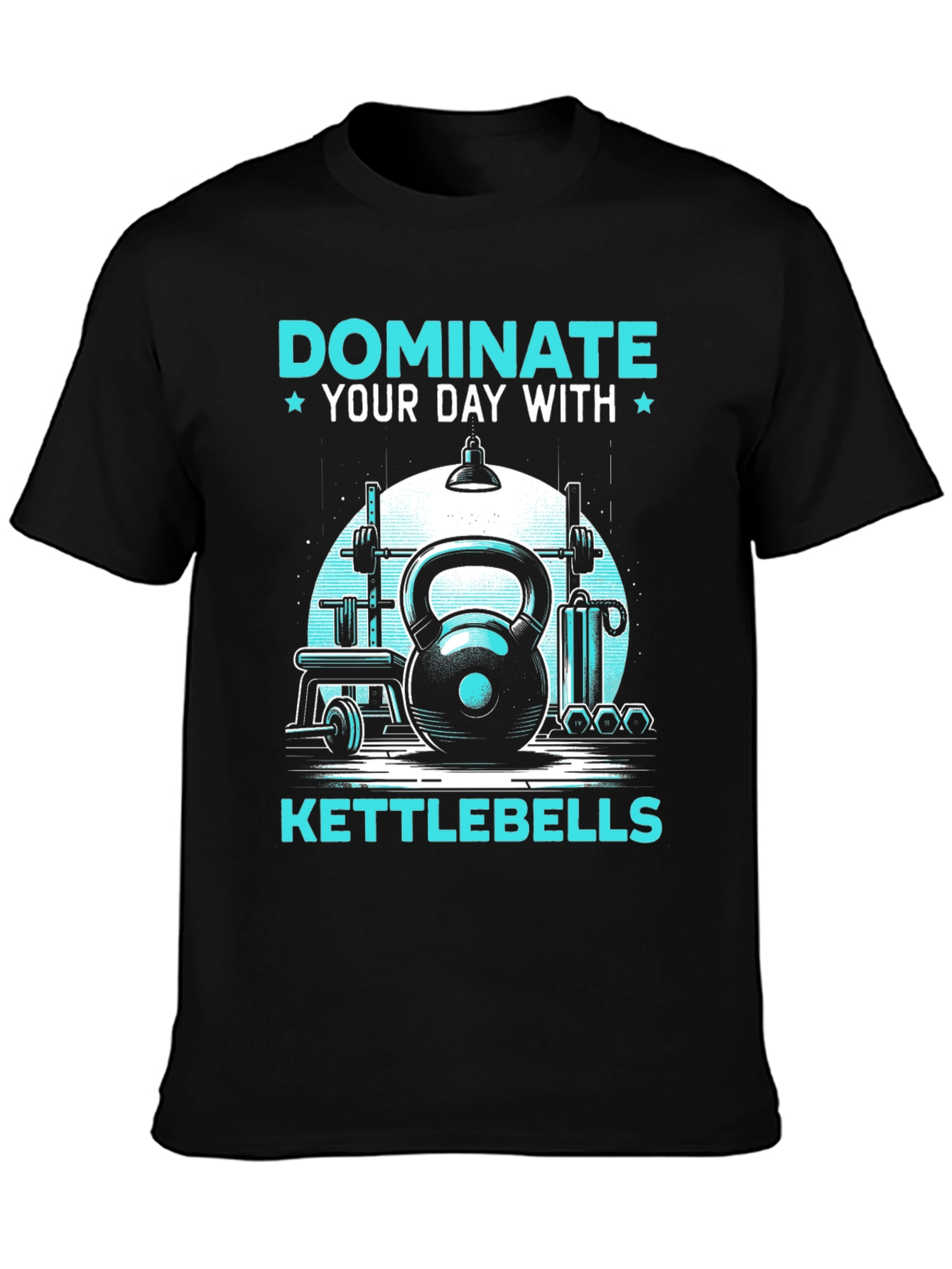 Black Dominate Your Day With Kettlebells T-Shirt view 3