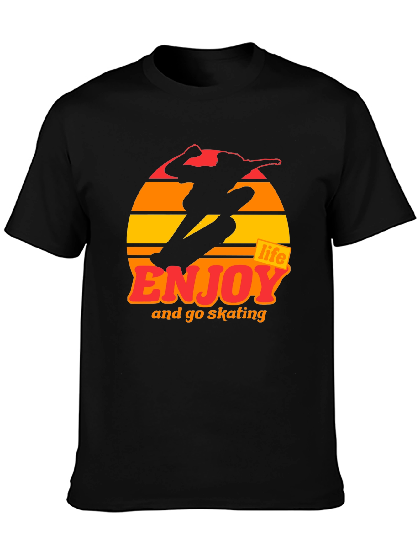 Black Enjoy Life Skateboarding T-Shirt - Retro Sunset Design view 3