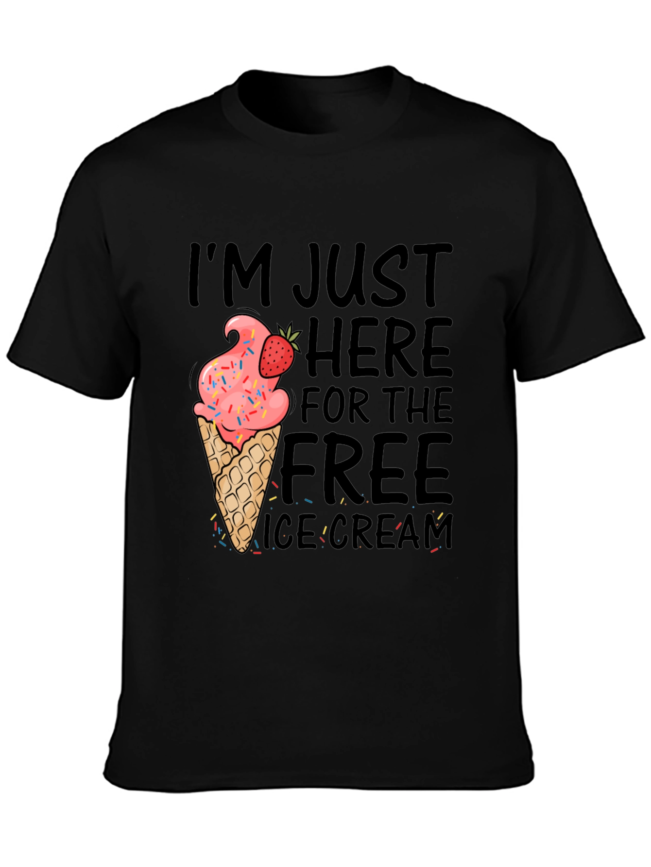 Black Free Ice Cream T-Shirt Funny Novelty Graphic Tee view 3