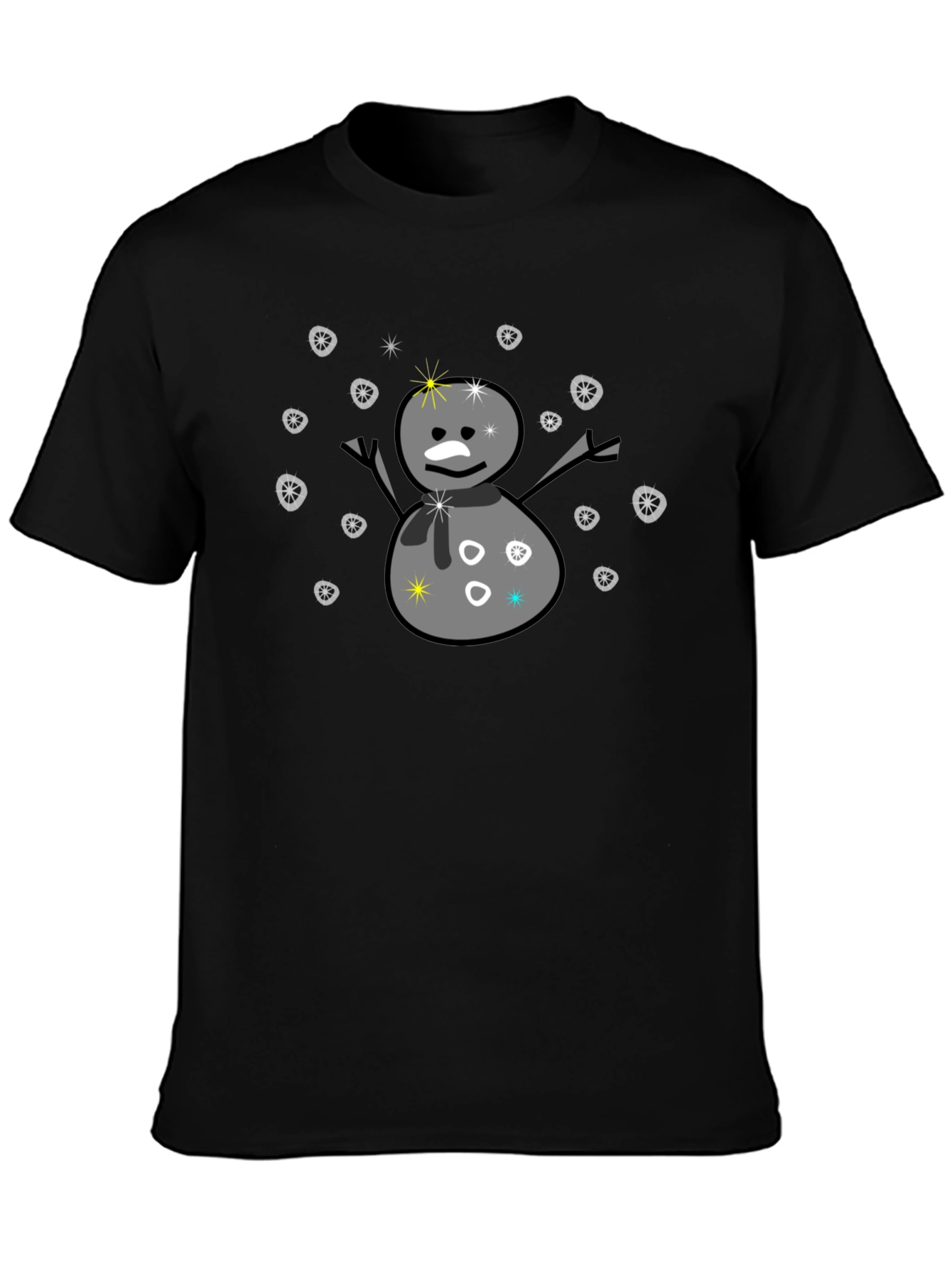 Black Snowman Graphic Tee - Black Cotton Blend T-Shirt view 3