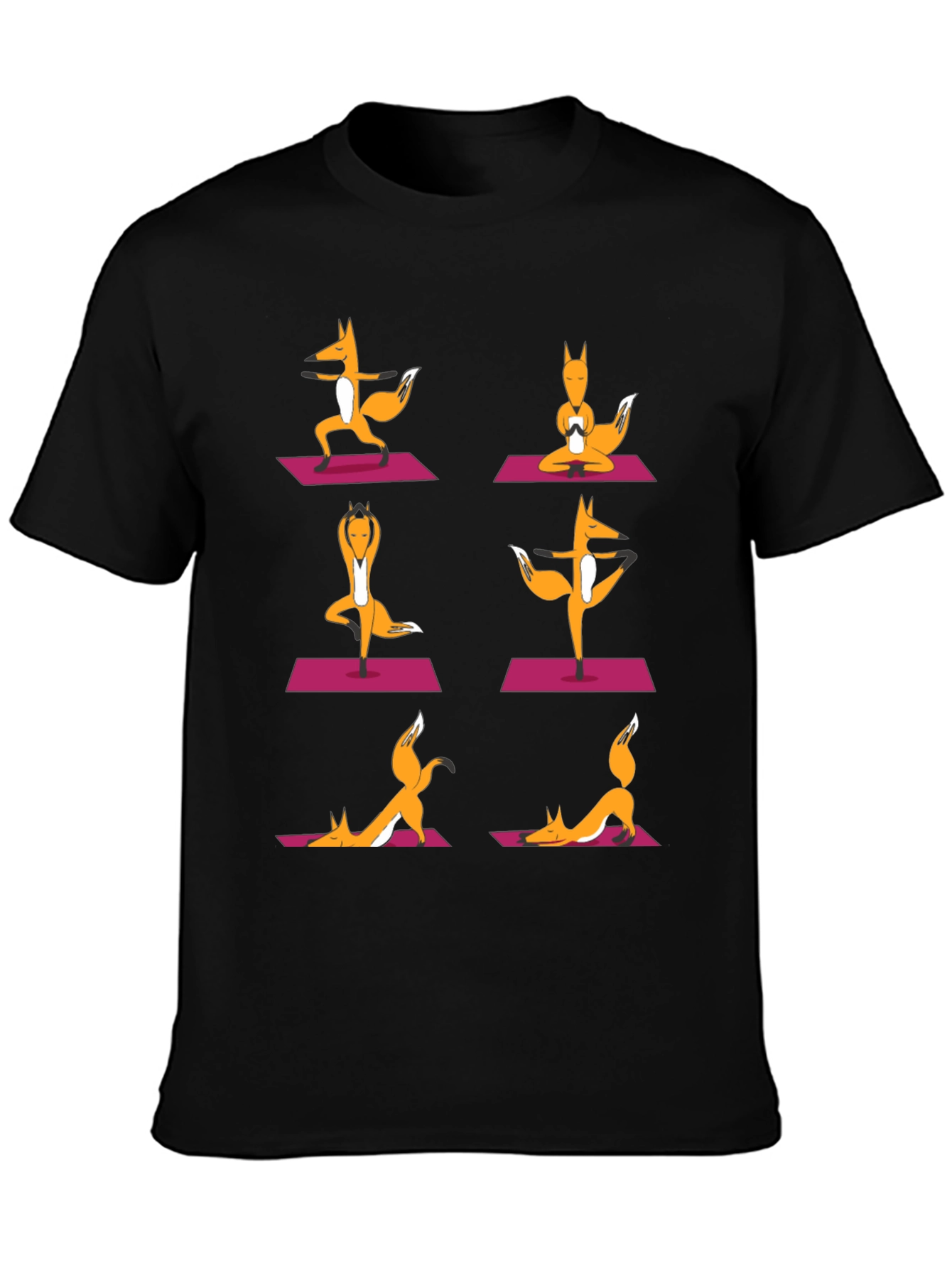Black Yoga Foxes Graphic T-Shirt - Men's Black Tee view 3